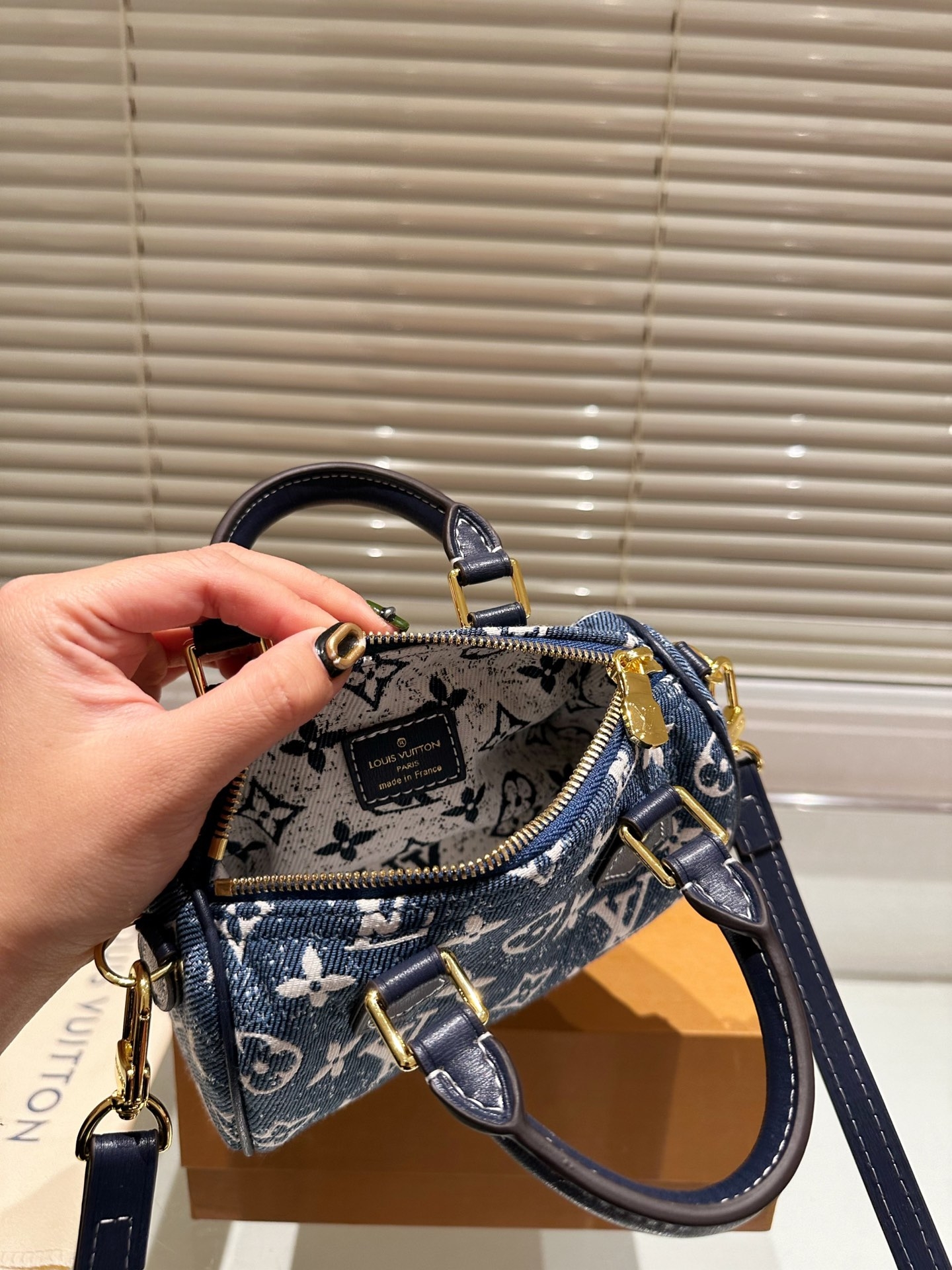 Louis Vuitton Nano Speedy Denim Blue Bag 17Cm M81168