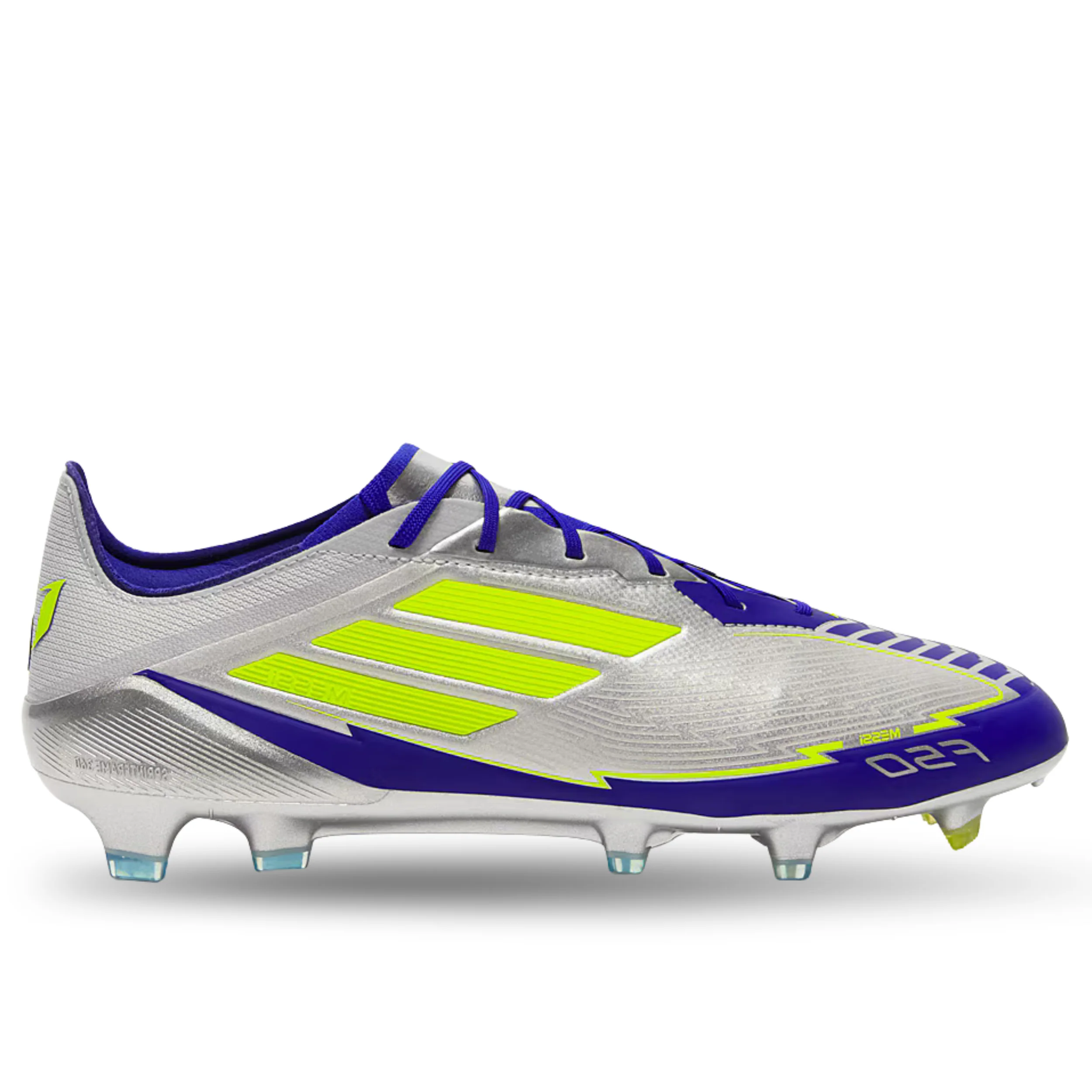 adidas F50 Messi Elite FG Soccer Cleats (Silver Metallic/Lucid Blue)