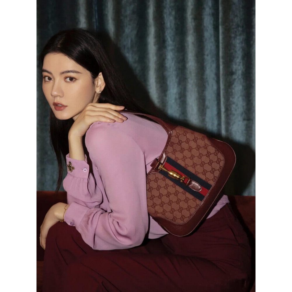 Gucci Jackie 1961 Small Shoulder Bag in Burgundy GG Canvas 28cm