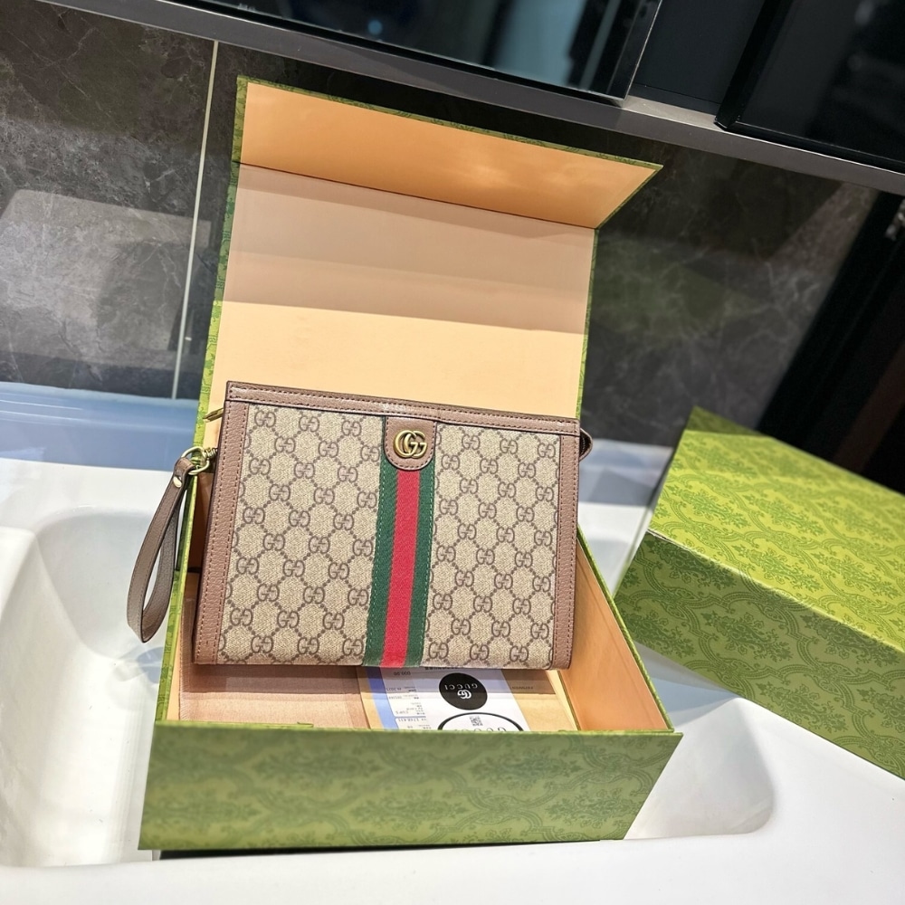 Gucci Ophidia Pouch Beige Gg Supreme Canvas 26Cm 625549 96Iwg 8745