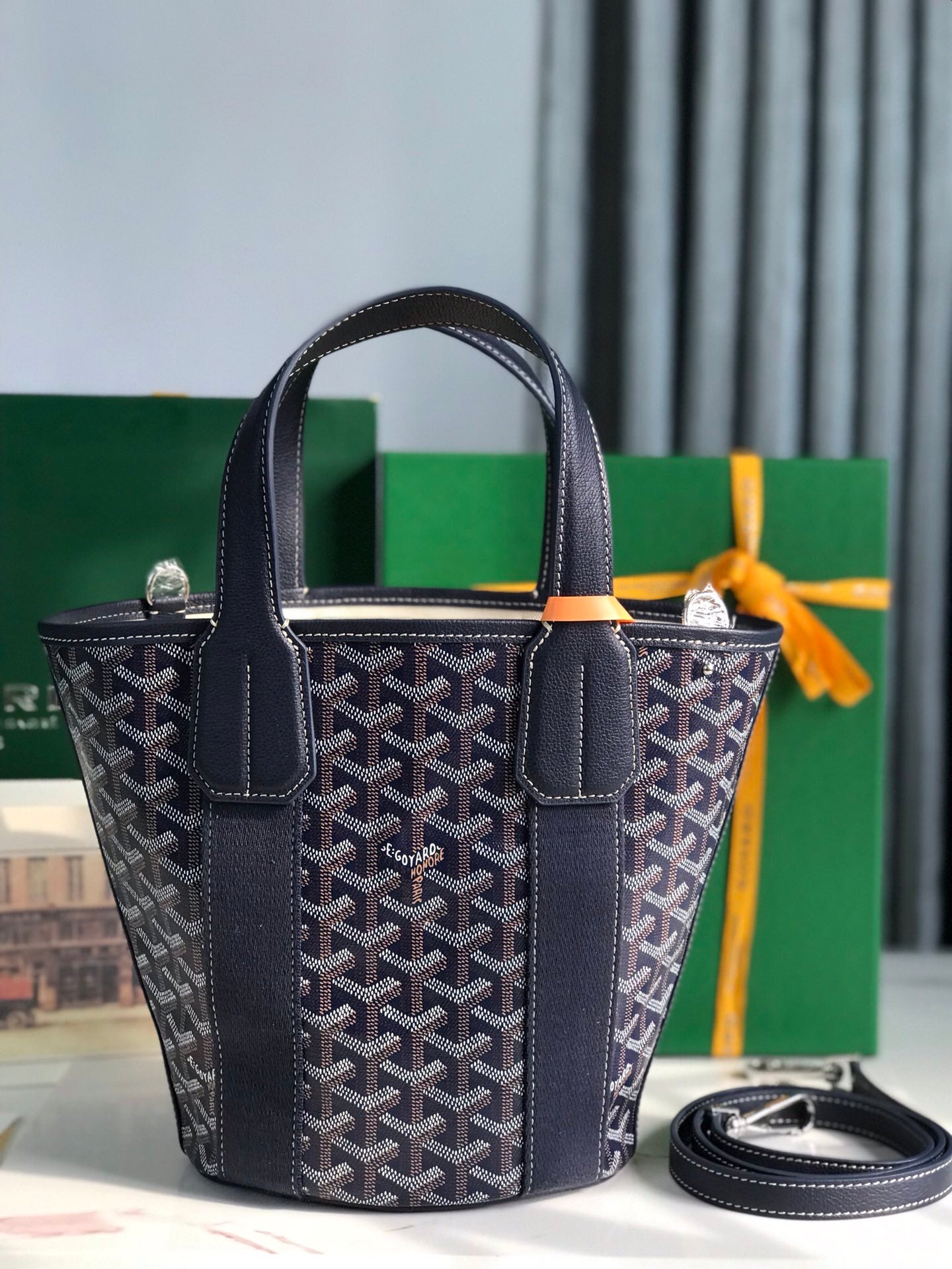 Goyard Small Belharra 24 Cm Navy Blue Goyardine Canvas And Lambskin