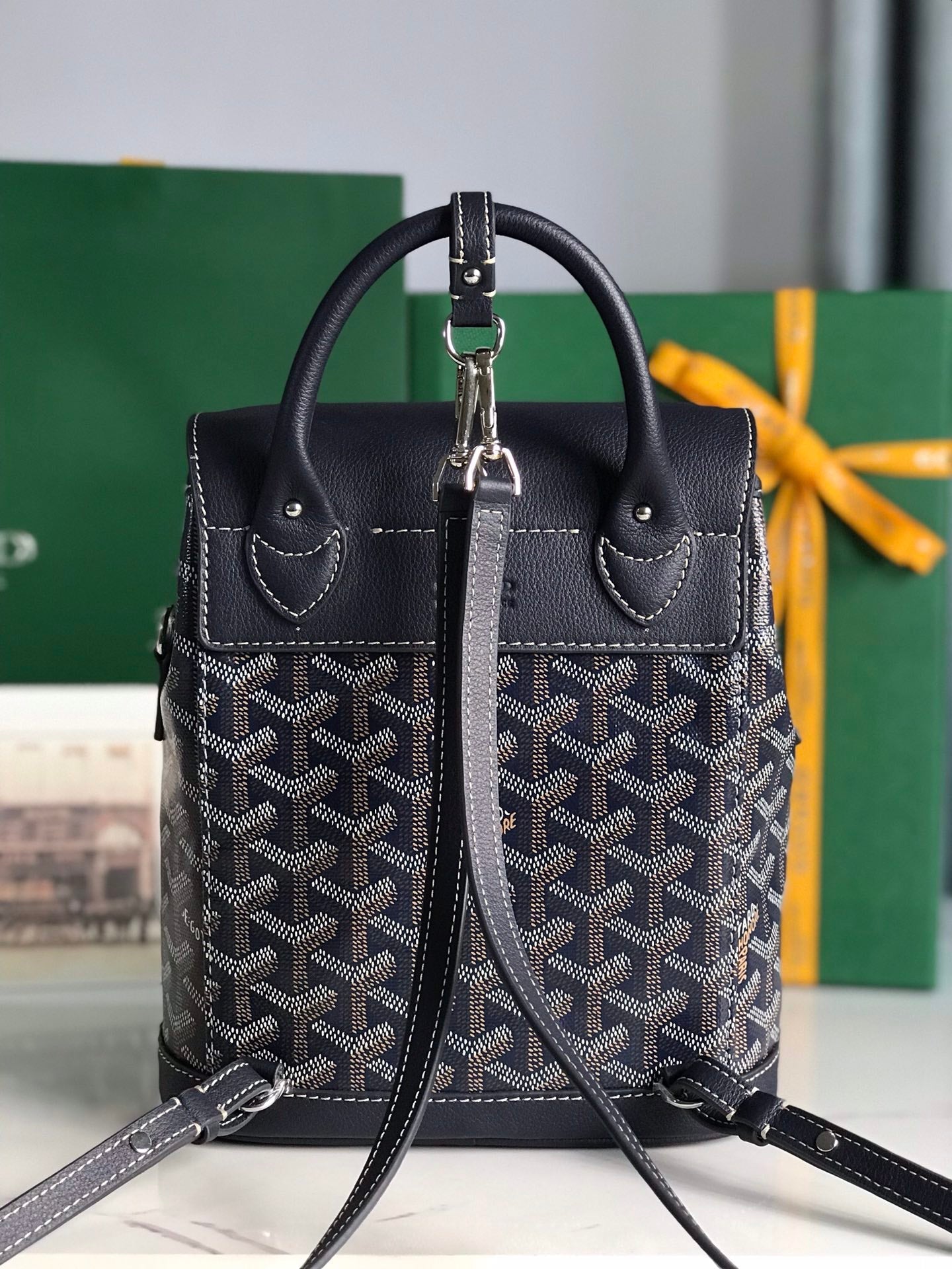 Goyard Alpin Mini Backpack 21cm Navy Blue Lambskin And Goyardine Canvas