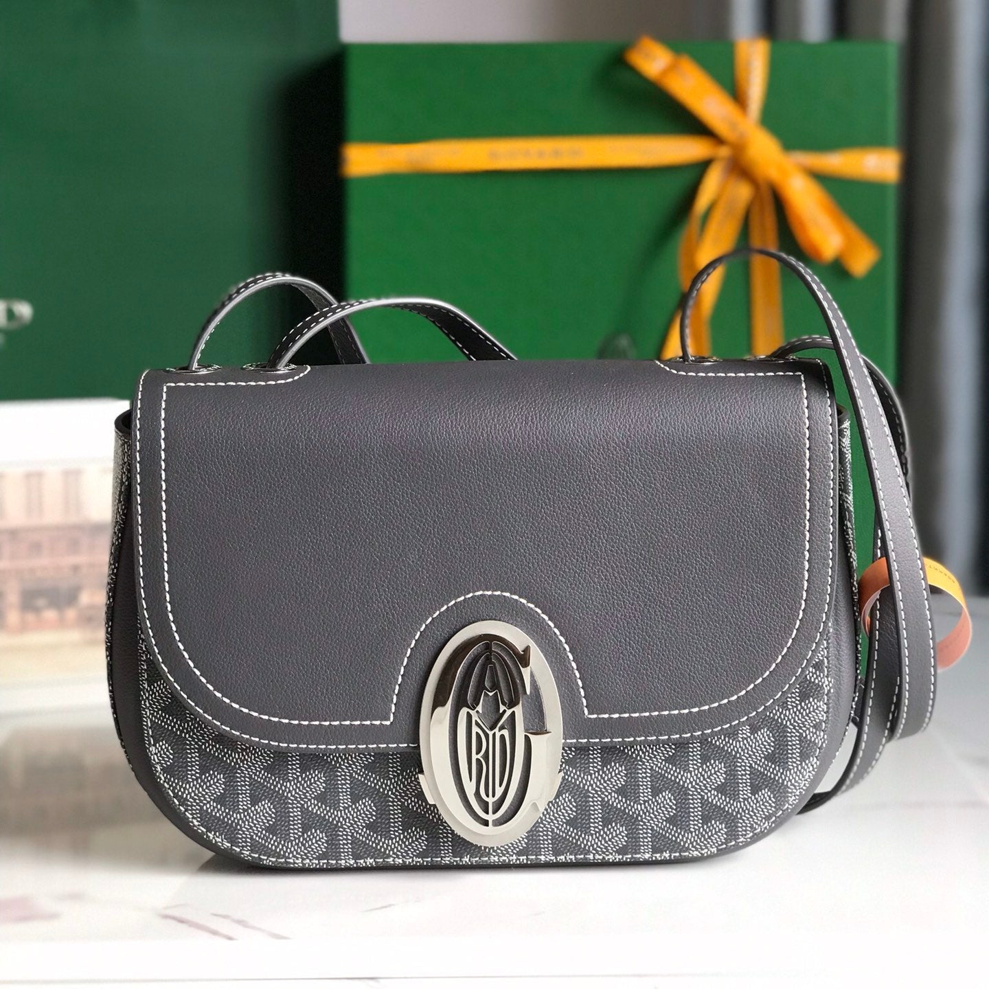 Goyard 233 Bag 25 Cm Gray Calfskin And Goyardine Canvas 25cm