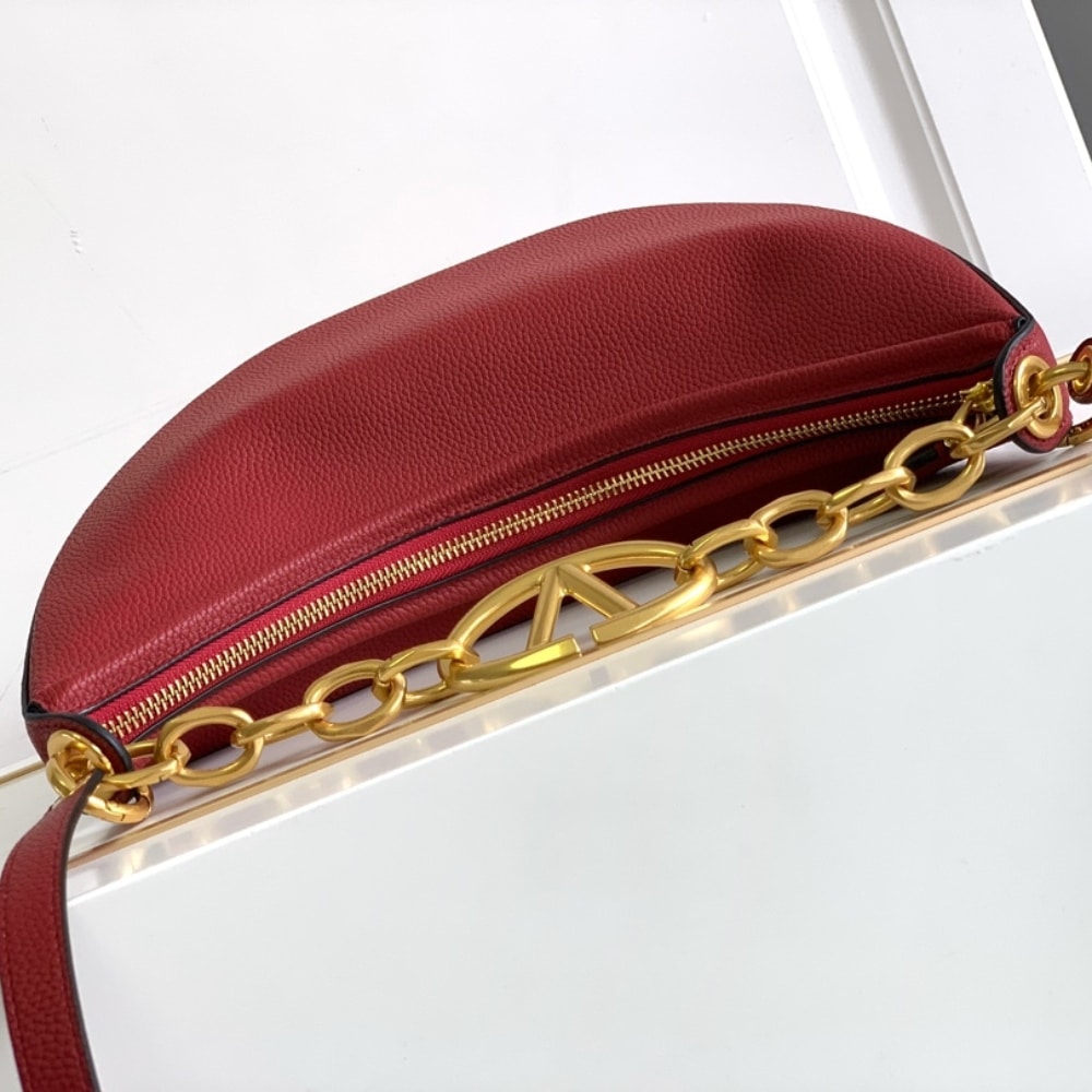 Valentino Garavani VLogo Moon Medium Grainy Hobo Bag With Chain Dark Red 29Cm 5W2B0N59Jdk Y9Q