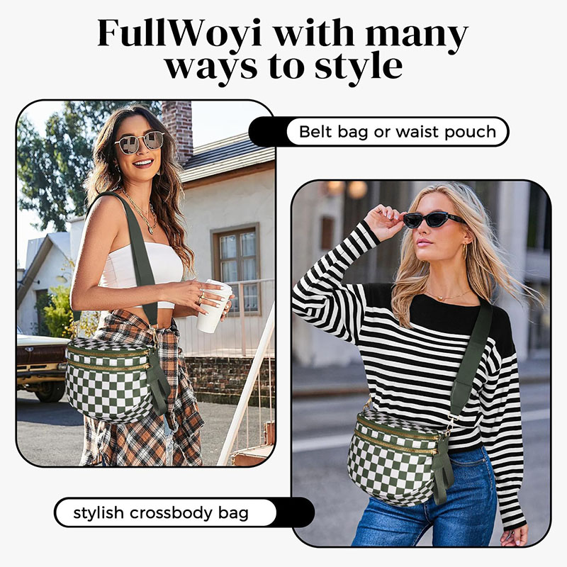 ARCTURA Spacious Nylon Checkered Crossbody Bum Bag for Women