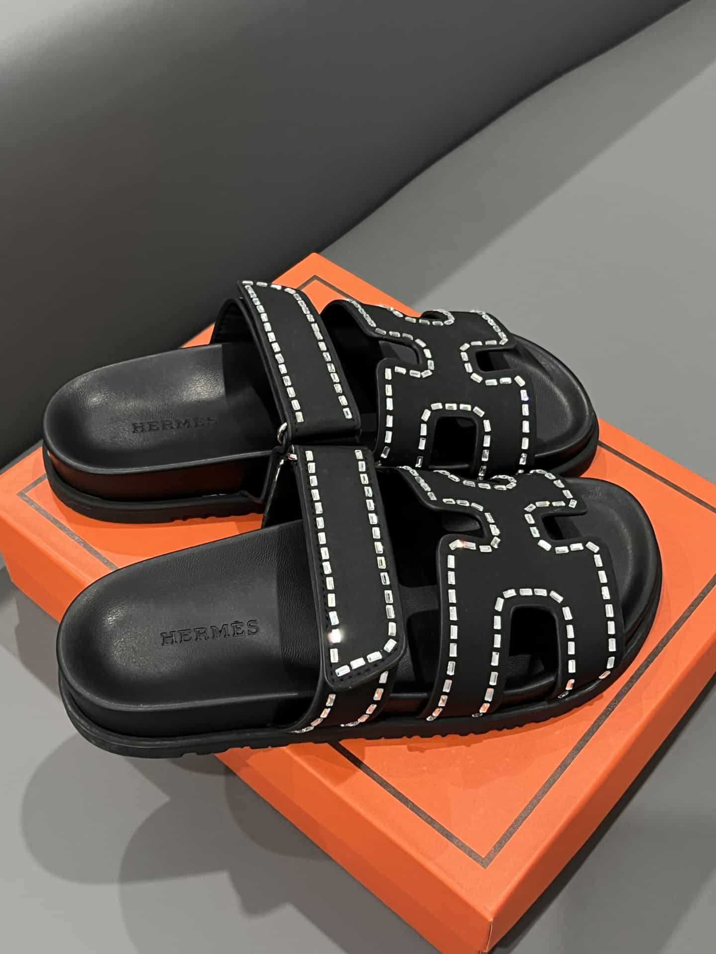 Hermes Chypre Sandal Suede Crystal Black