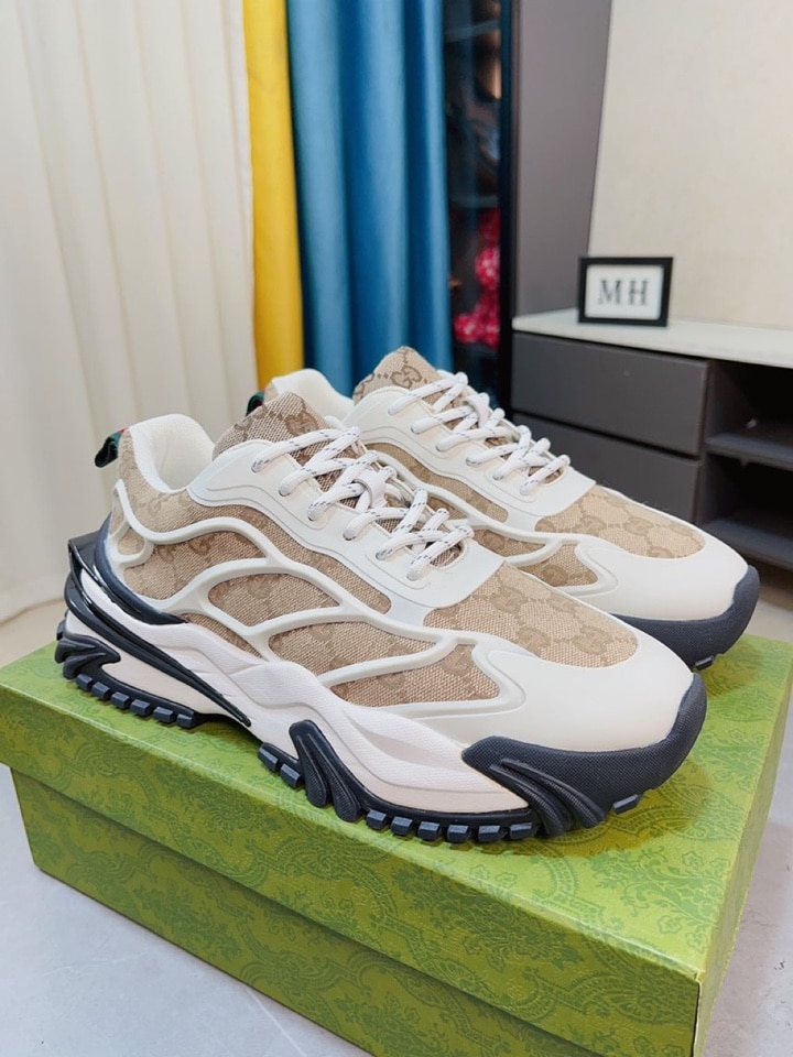 Gucci Gg Men?S Sneaker Rubber Leather Beige
