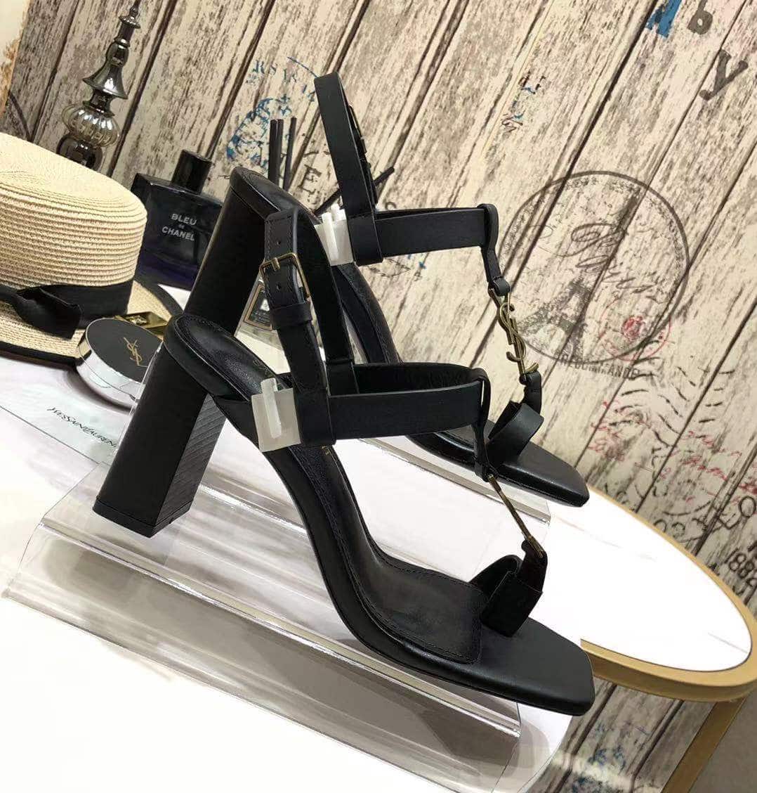 Saint Laurent Cassandra Leather Slingback Sandals Black 658198Dwett1000