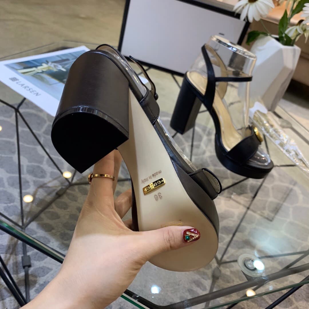 Gucci Gg Leather Heeled Sandal Black