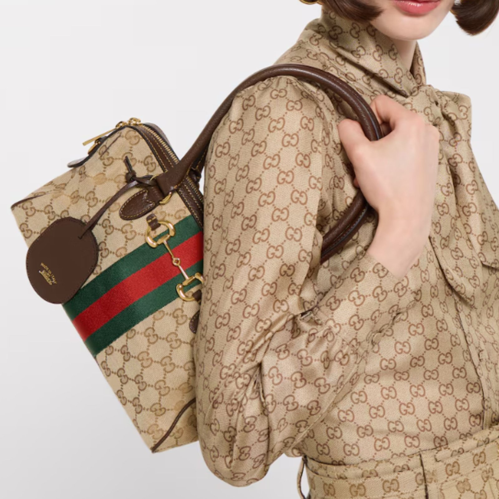 Gucci Borsetto Medium Boston Bag 28cm/11in Sand And Brown ‎866732