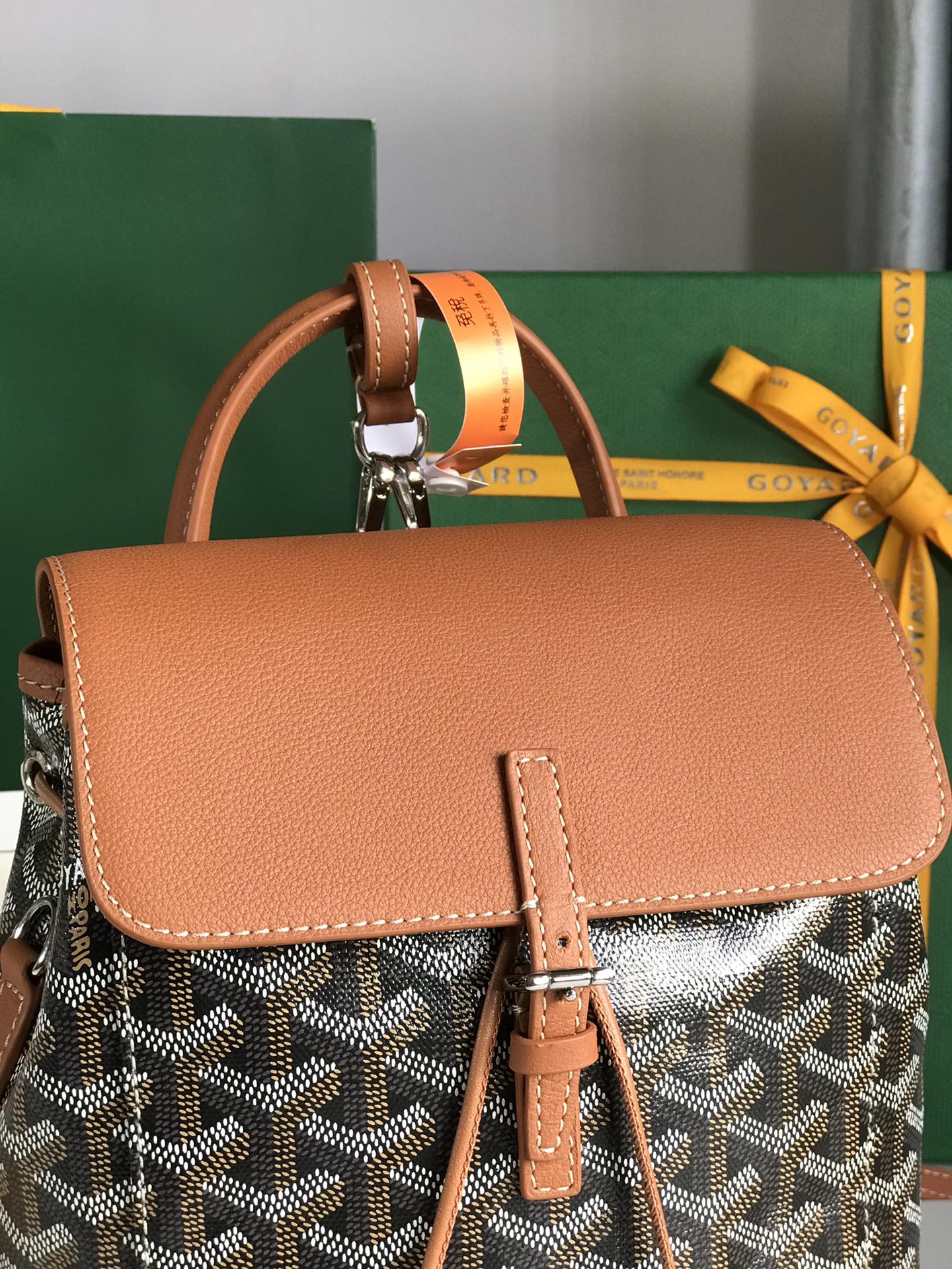 Goyard Alpin Mini Backpack 21 Cm Tan Lambskin And Black Goyardine Canvas