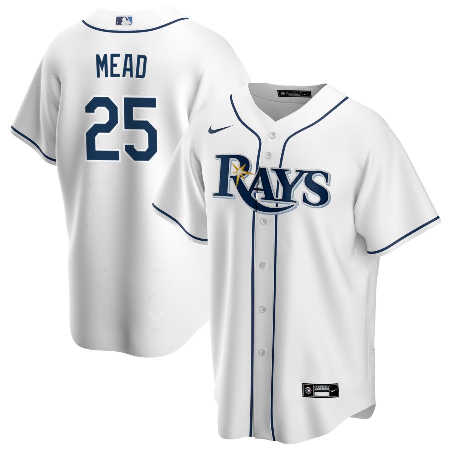Men's Replica White Curtis Mead Tampa Bay Rays Home Jersey-Curtis Mead