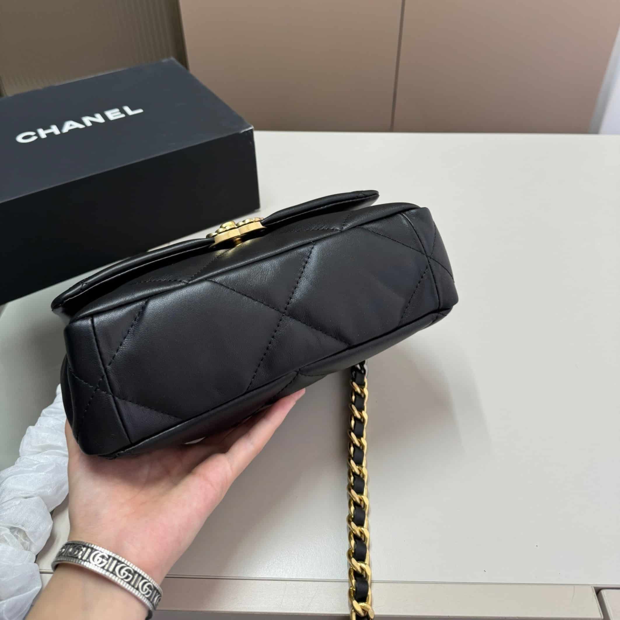 Chanel 19 Handbag Shiny Gold And Silver Tone Black 26Cm AS1160 B04852 94305