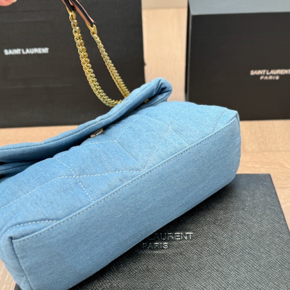 Saint Laurent Loulou Puffer Small Shoulder Bag In Blue Denim 28Cm