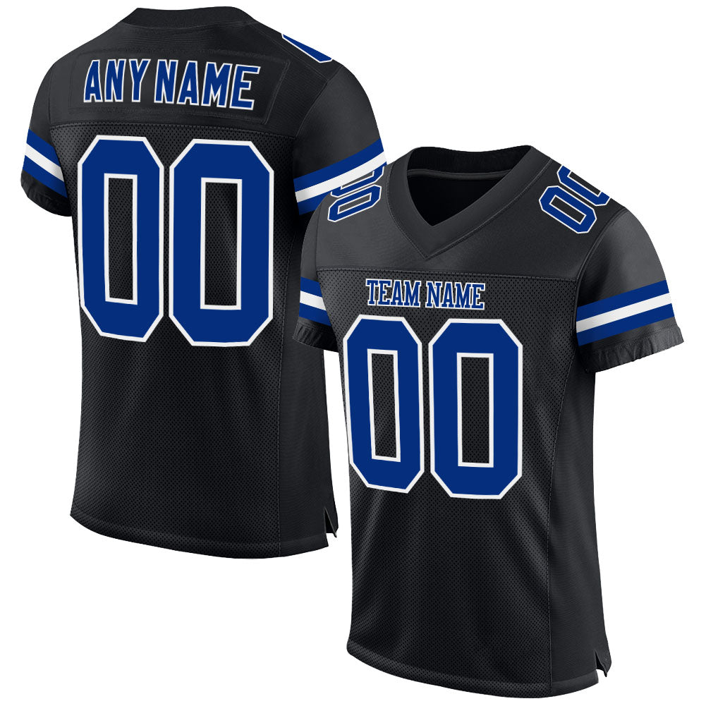 Custom Black Royal-White Mesh  Football Jersey
