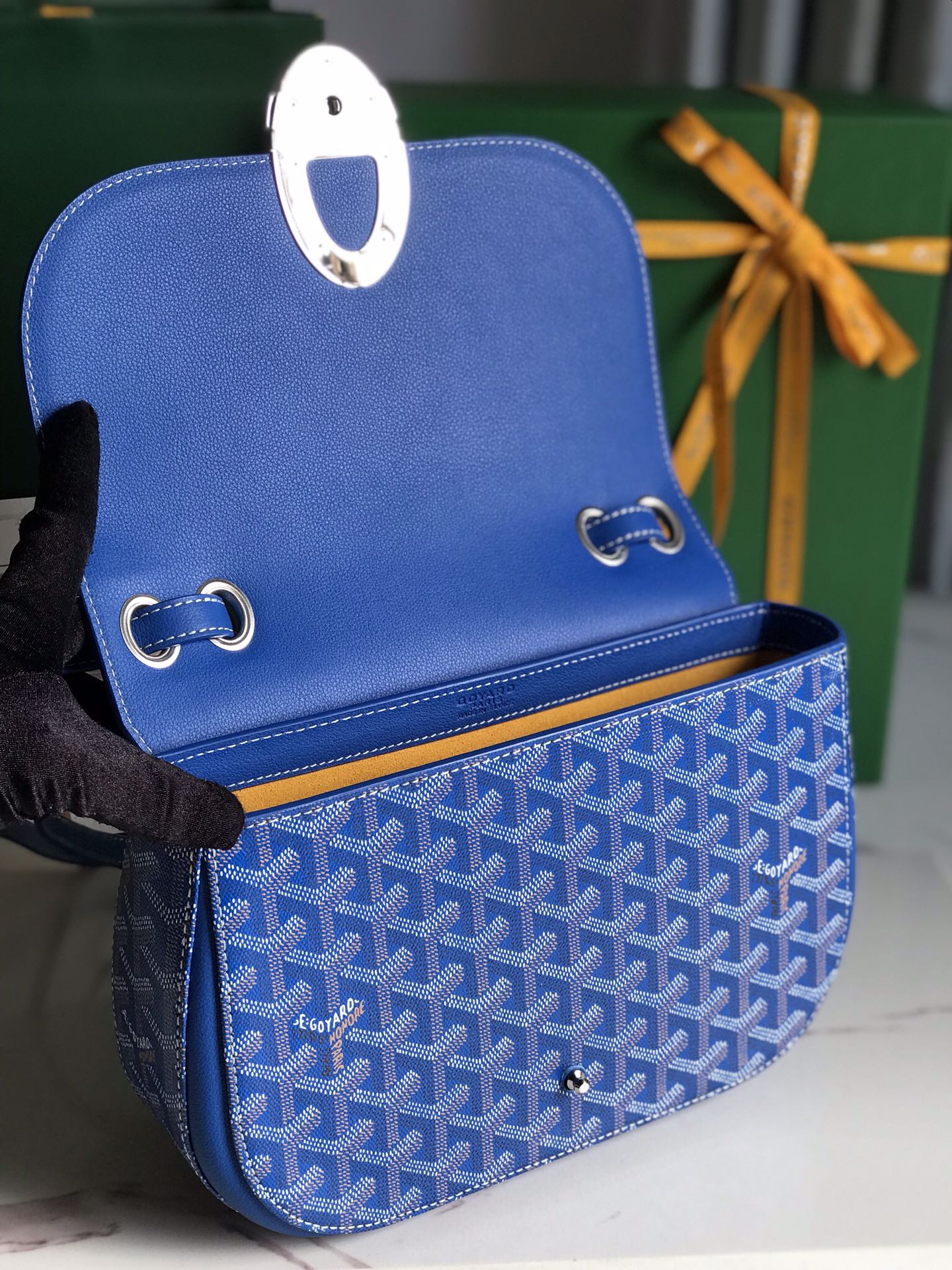 Goyard 233 Bag 25 Cm Sapphire Blue Calfskin And Goyardine Canvas 25cm