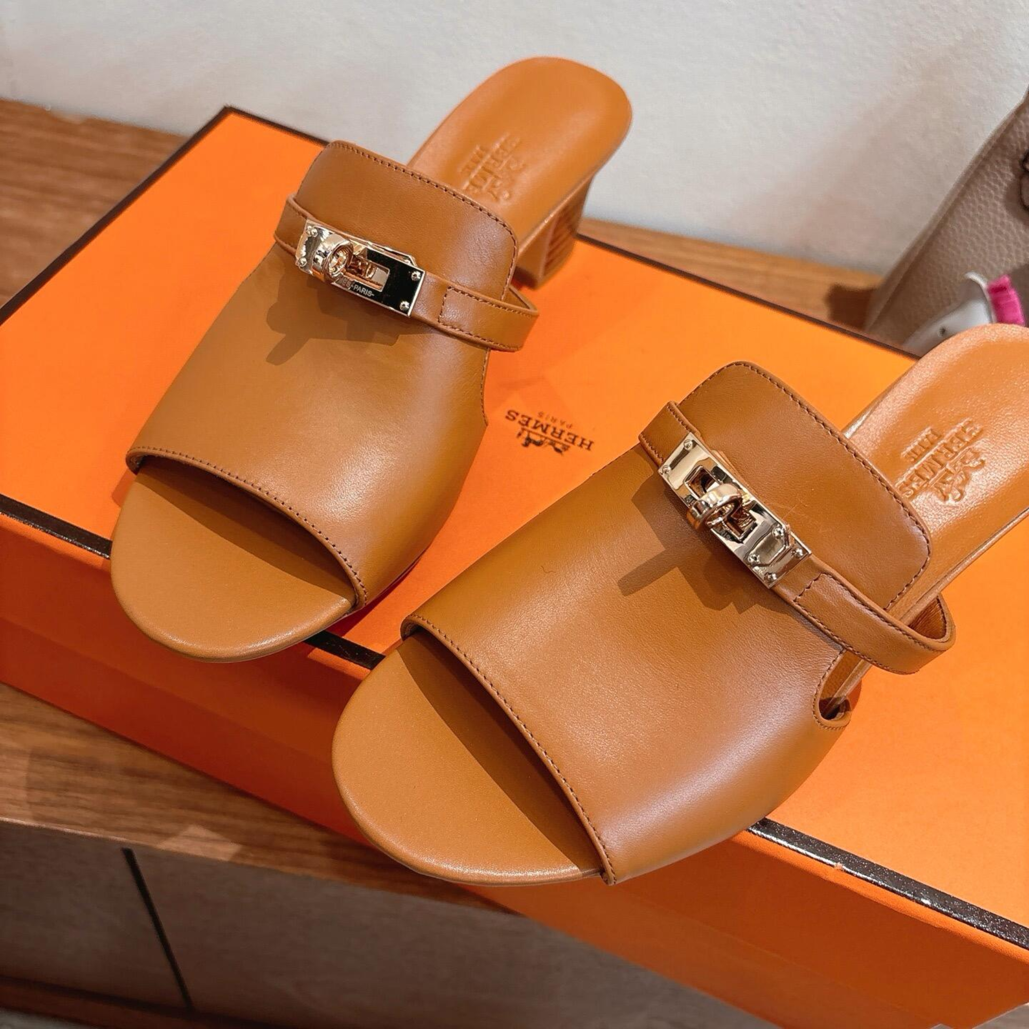 Hermes Brown Leather Mules