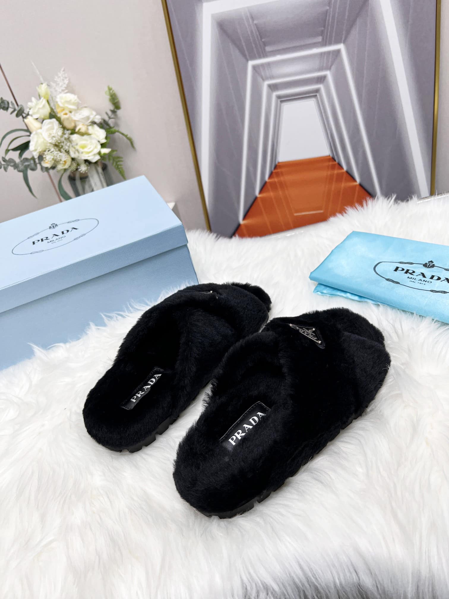 Prada Petal Black Terrycloth Sippers
