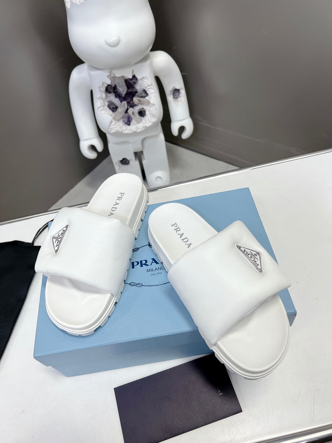 Prada Soft Padded Nappa Leather Slides White 1Xx6482Dl8F0009F020