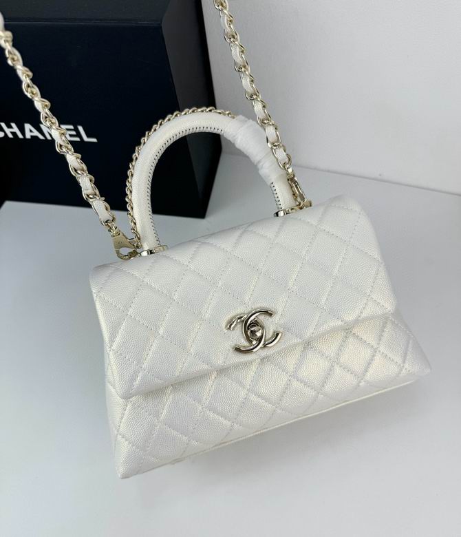 Chanel Coco Classic Flap Bag 24cm/9.4in Caviar Leather Silver Hardware – White.