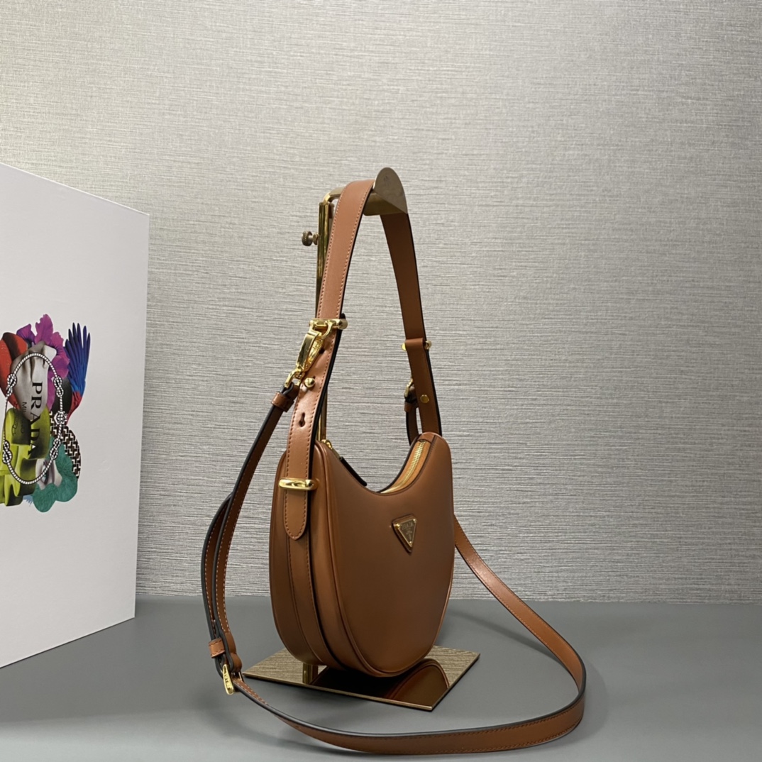 Prada Arqué Leather Shoulder Bag Cognac 22.5cm