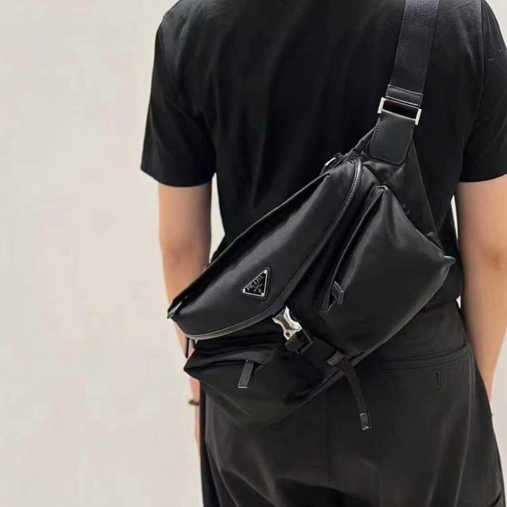 Prada Re Nylon And Leather Shoulder Bag Black 28Cm