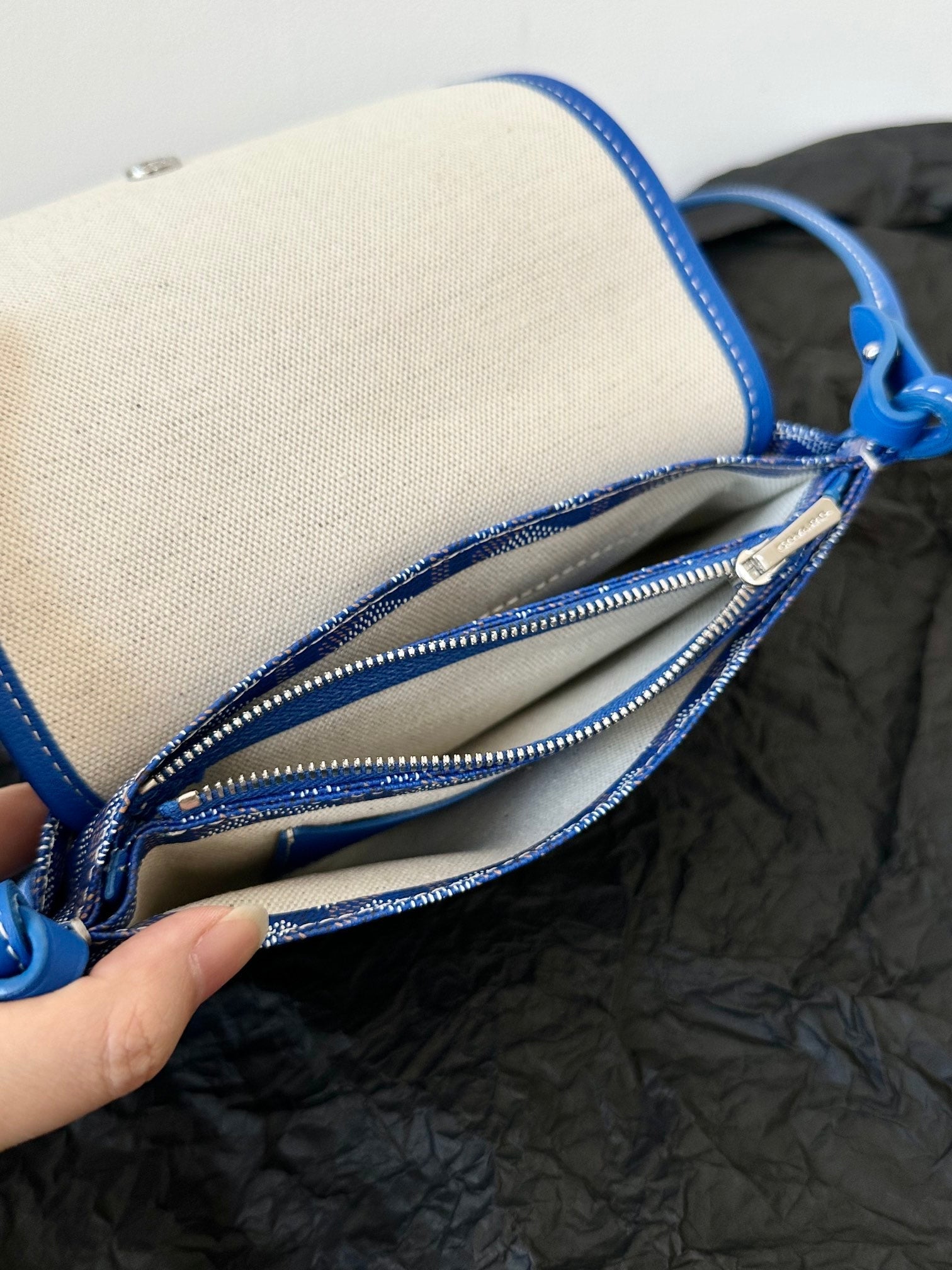 Goyard Plumet Pocket Wallet 20 Cm Sapphire Blue Goyardine Canvas And Lambskin Trim