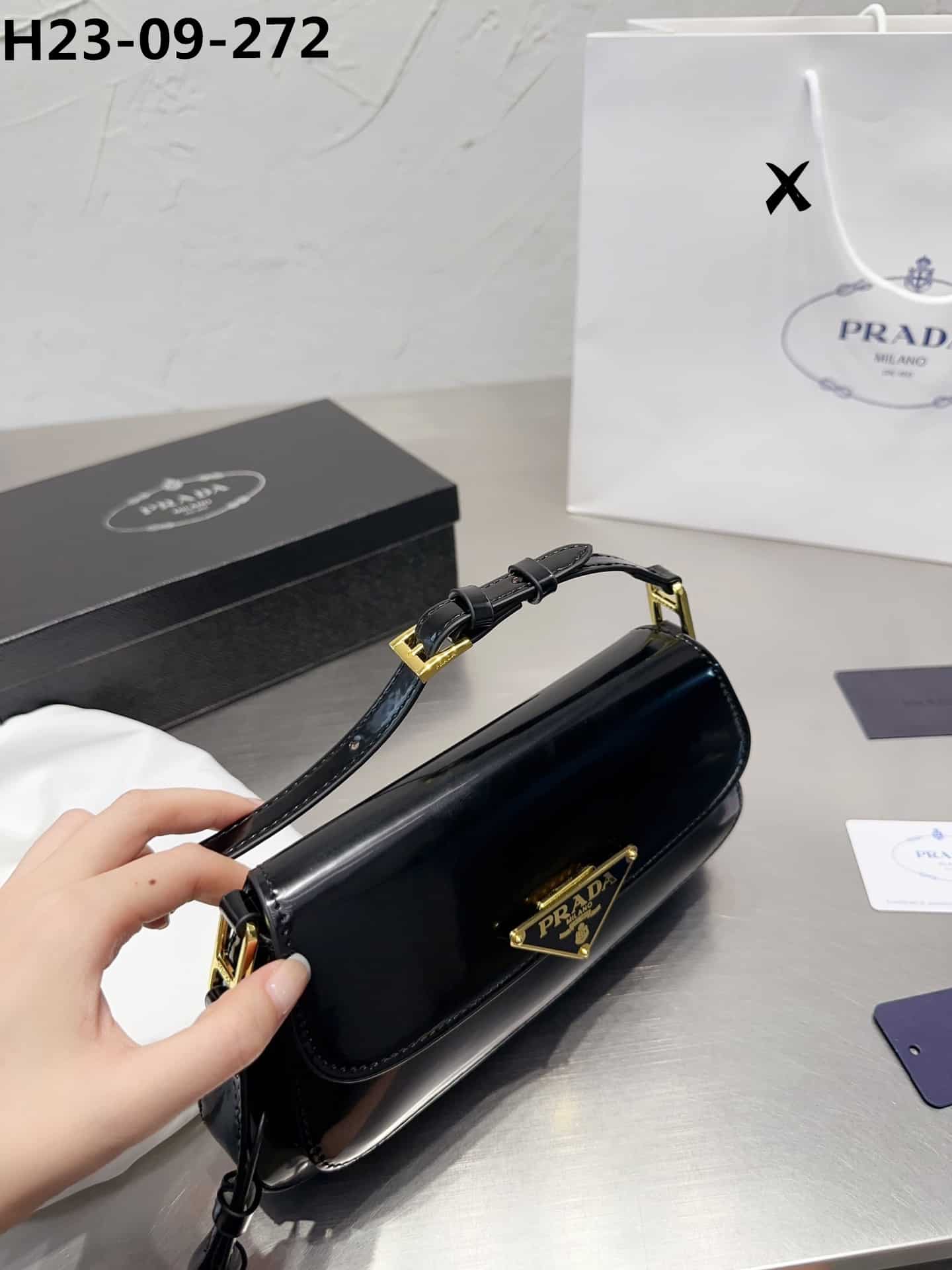 Prada Brushed Leather Bag Black 27Cm