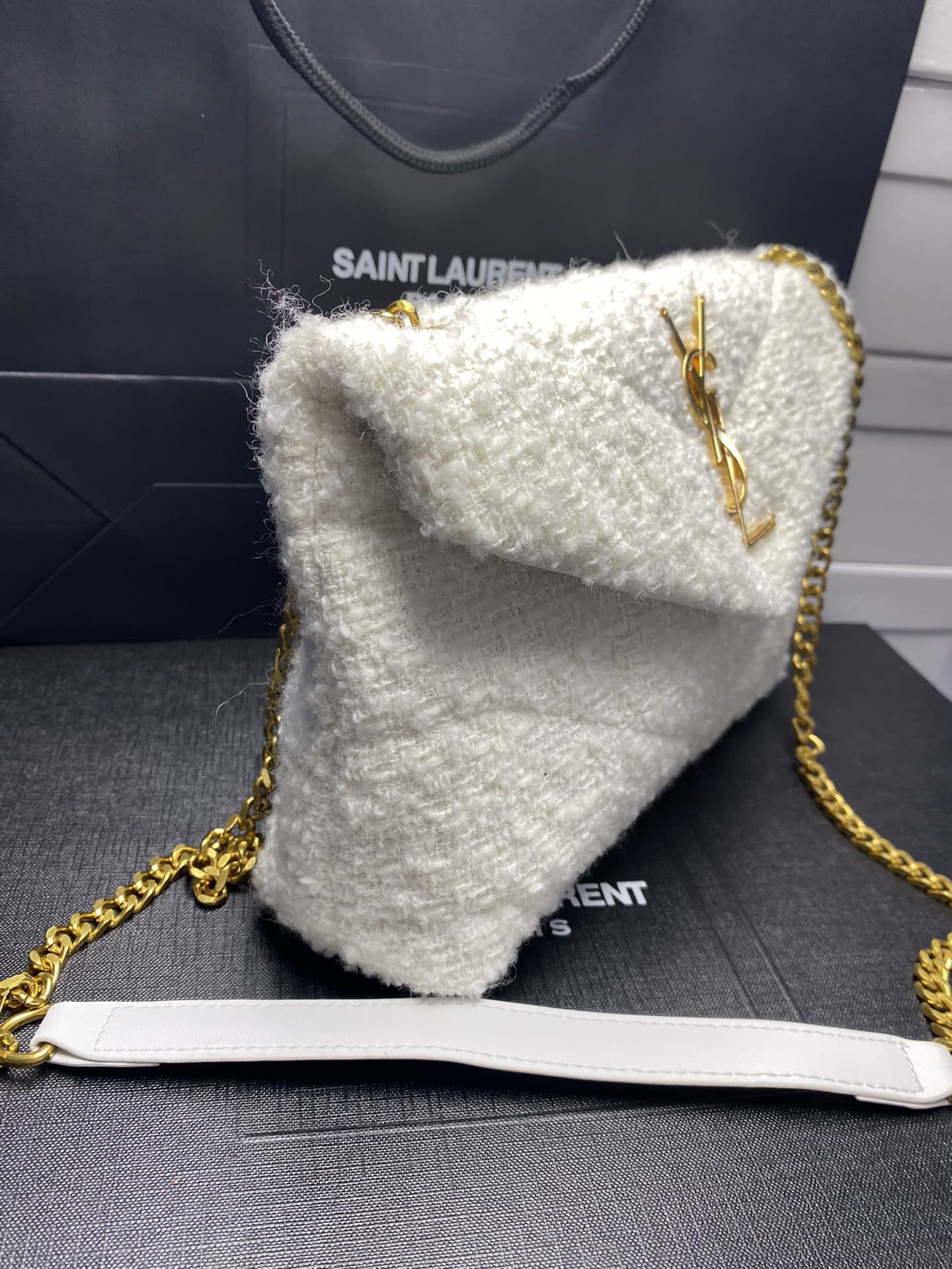 Saint Laurent Small Loulou Boucle Bag White 23Cm
