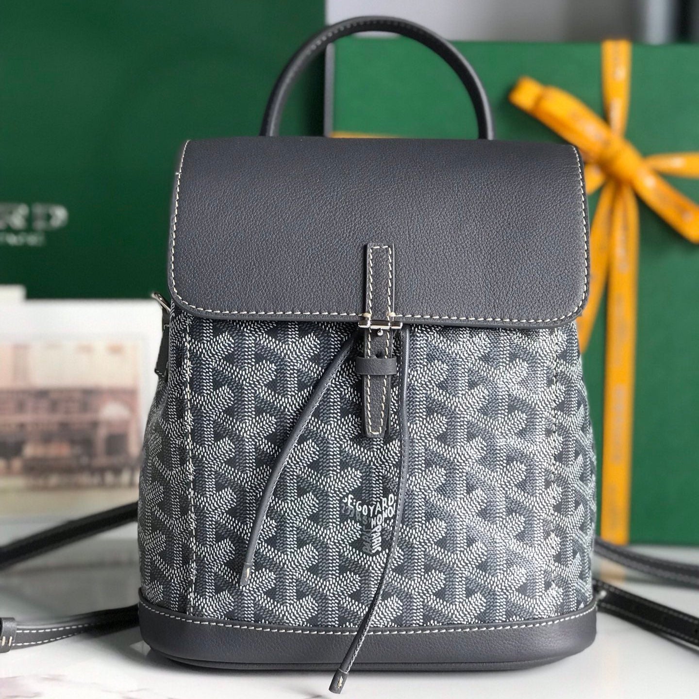 Goyard Alpin Mini Backpack 21 Cm Gray Lambskin And Goyardine Canvas