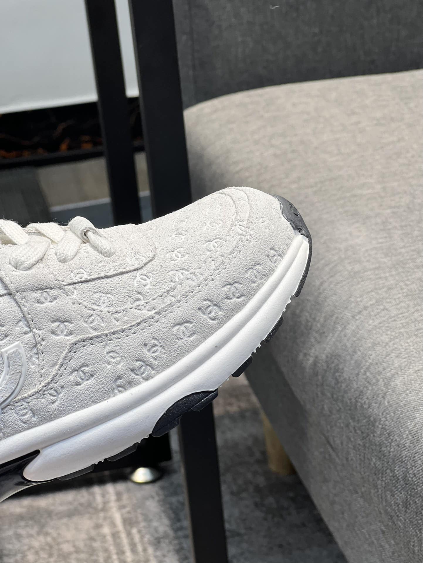 Chanel Cc Embossed Logo Suede White