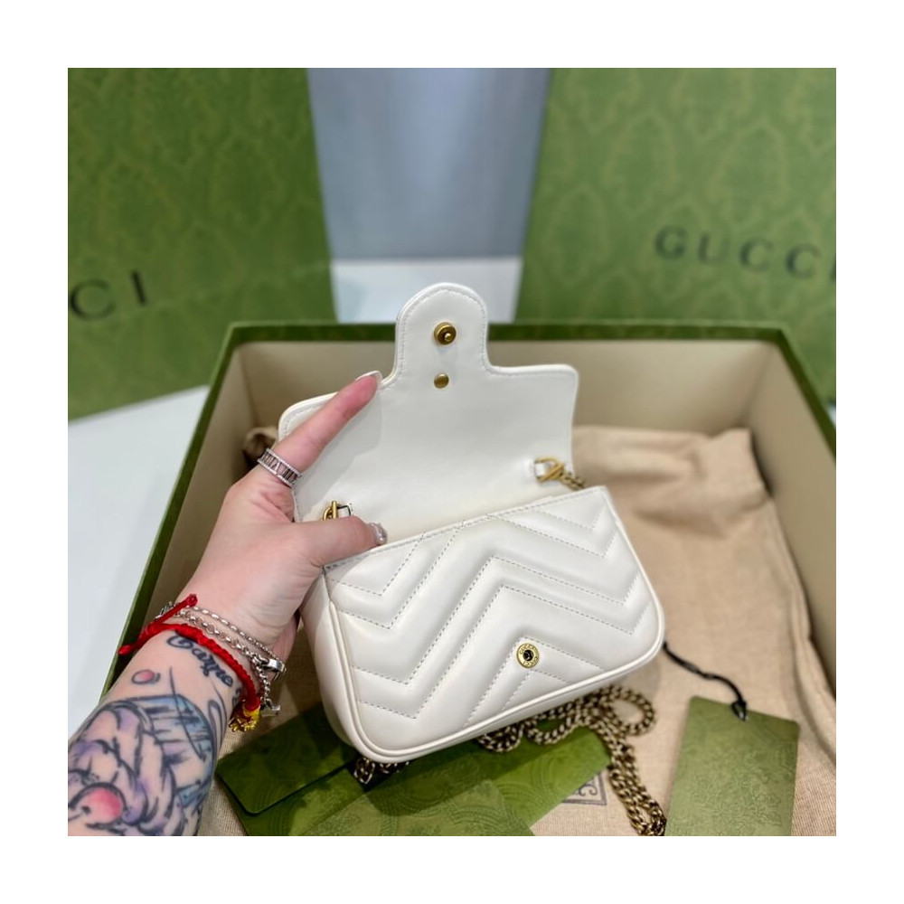 Gucci GG Marmont Matelasse Chevron Leather Super Mini Bag White