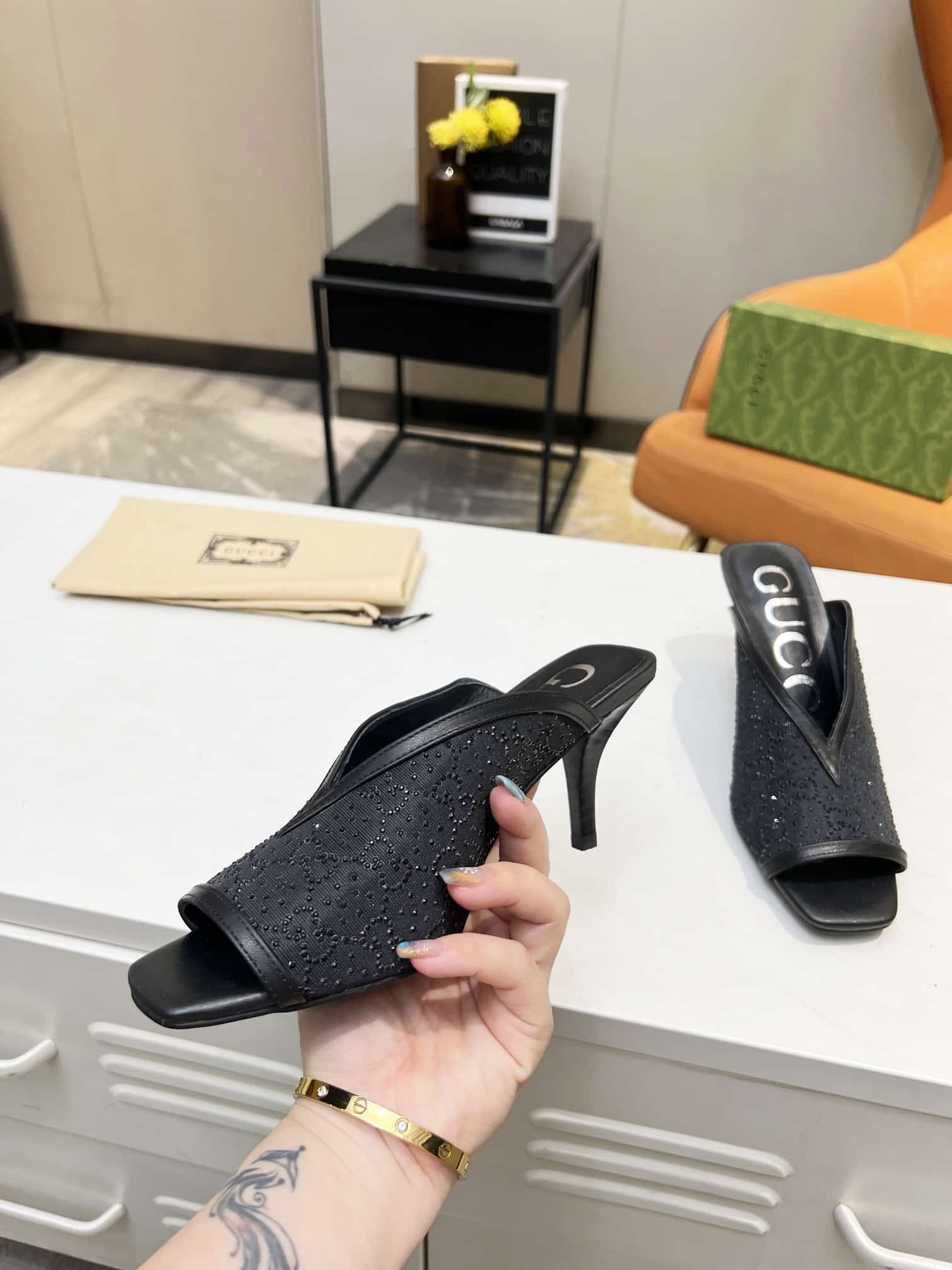 Gucci Black Gg Demi Embellished Black