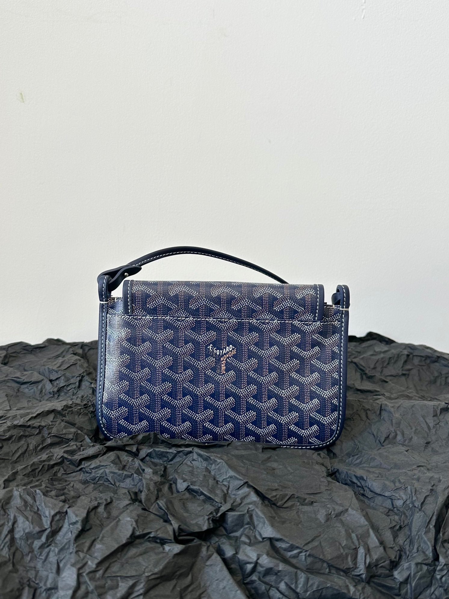 Goyard Plumet Pocket Wallet 20cm Navy Blue Goyardine Canvas And Lambskin Trim