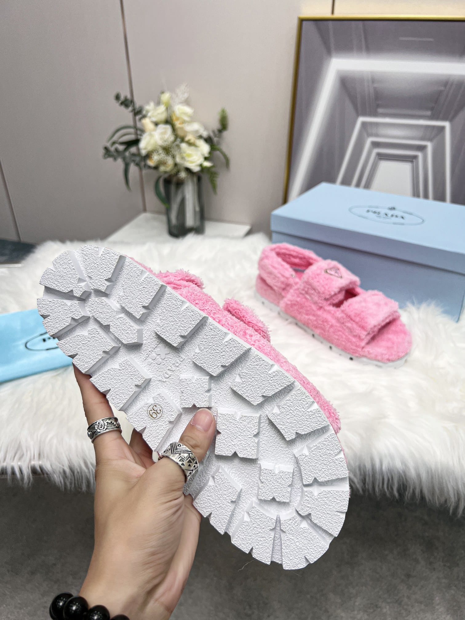 Prada Petal Pink Terrycloth Sandals 1X737Mh39F0442Fd020