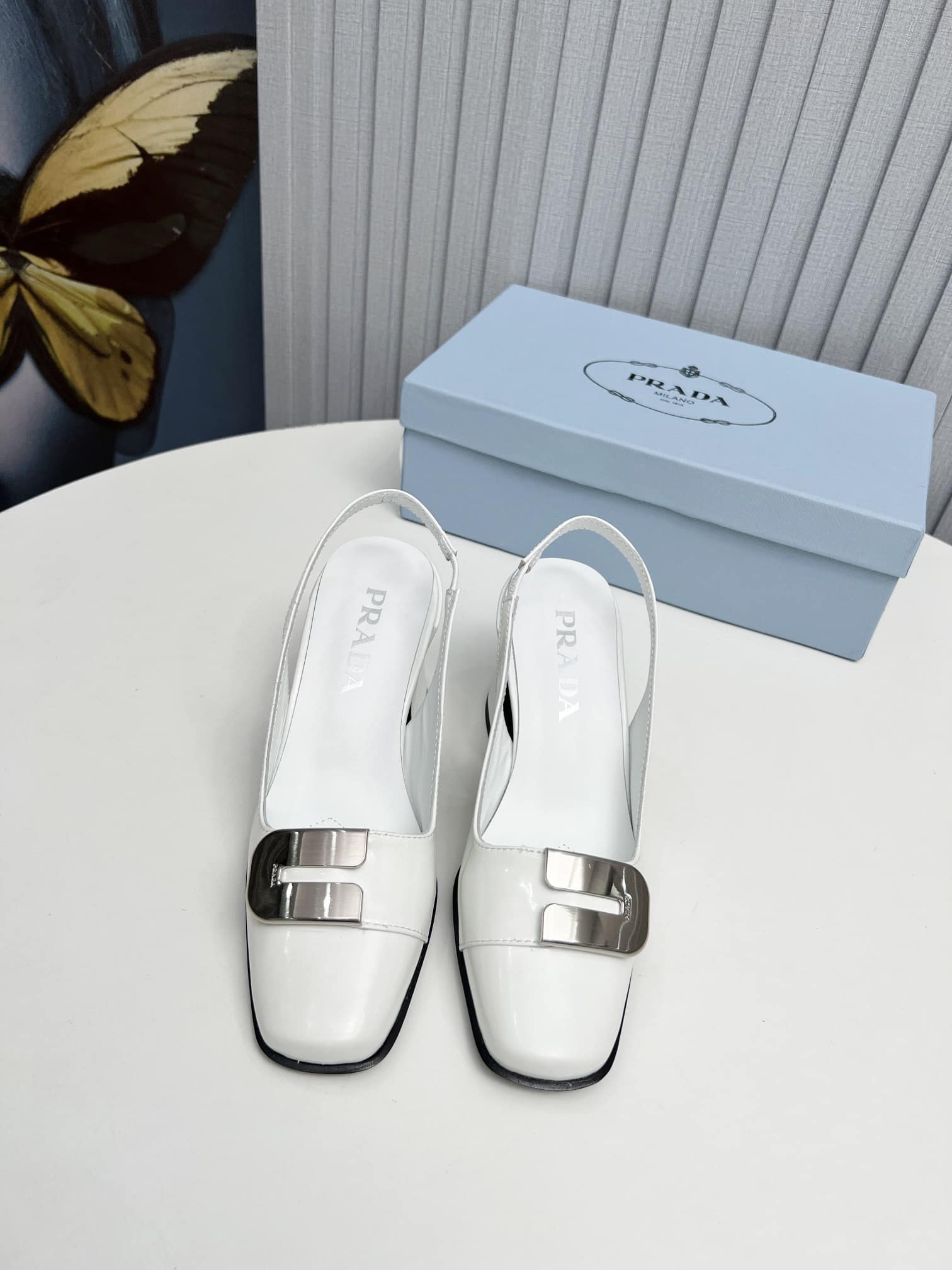 Prada Leather Slingback Pumps White