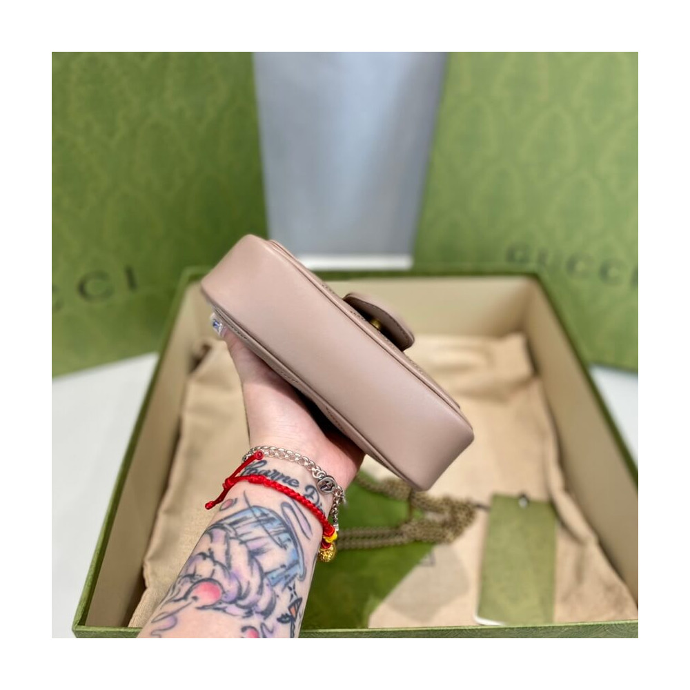 Gucci GG Marmont Matelasse Chevron Leather Super Mini Bag Nude Pink