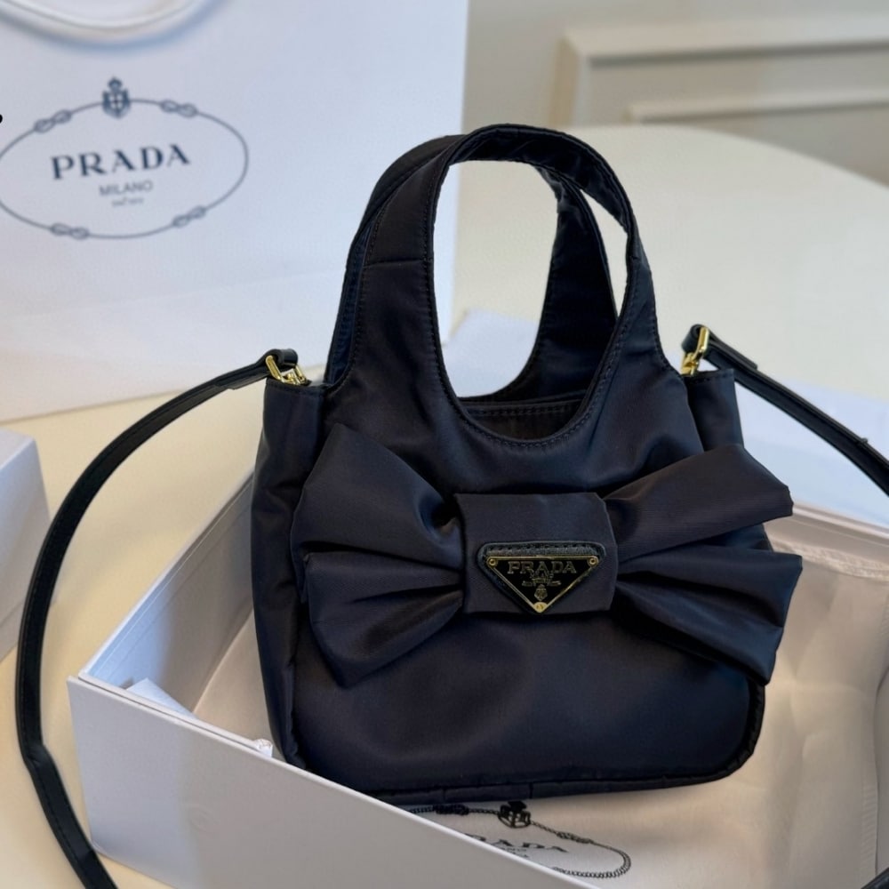 Prada Padded Re Nylon Mini Bag With Bow Black 19Cm