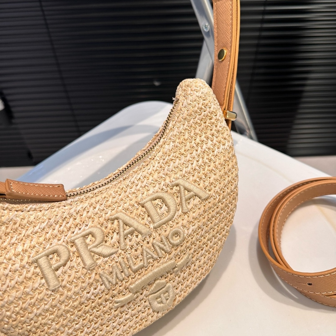Prada Arqué Crochet Shoulder Bag Natural 22Cm