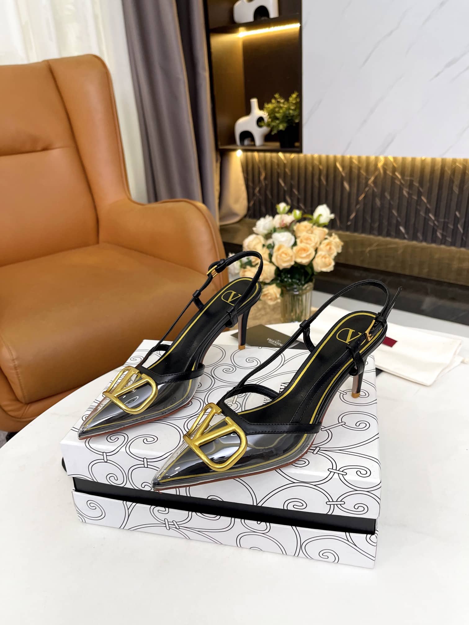 Valentino Garavani VLogo Pvc And Leather Slingback Pumps Black