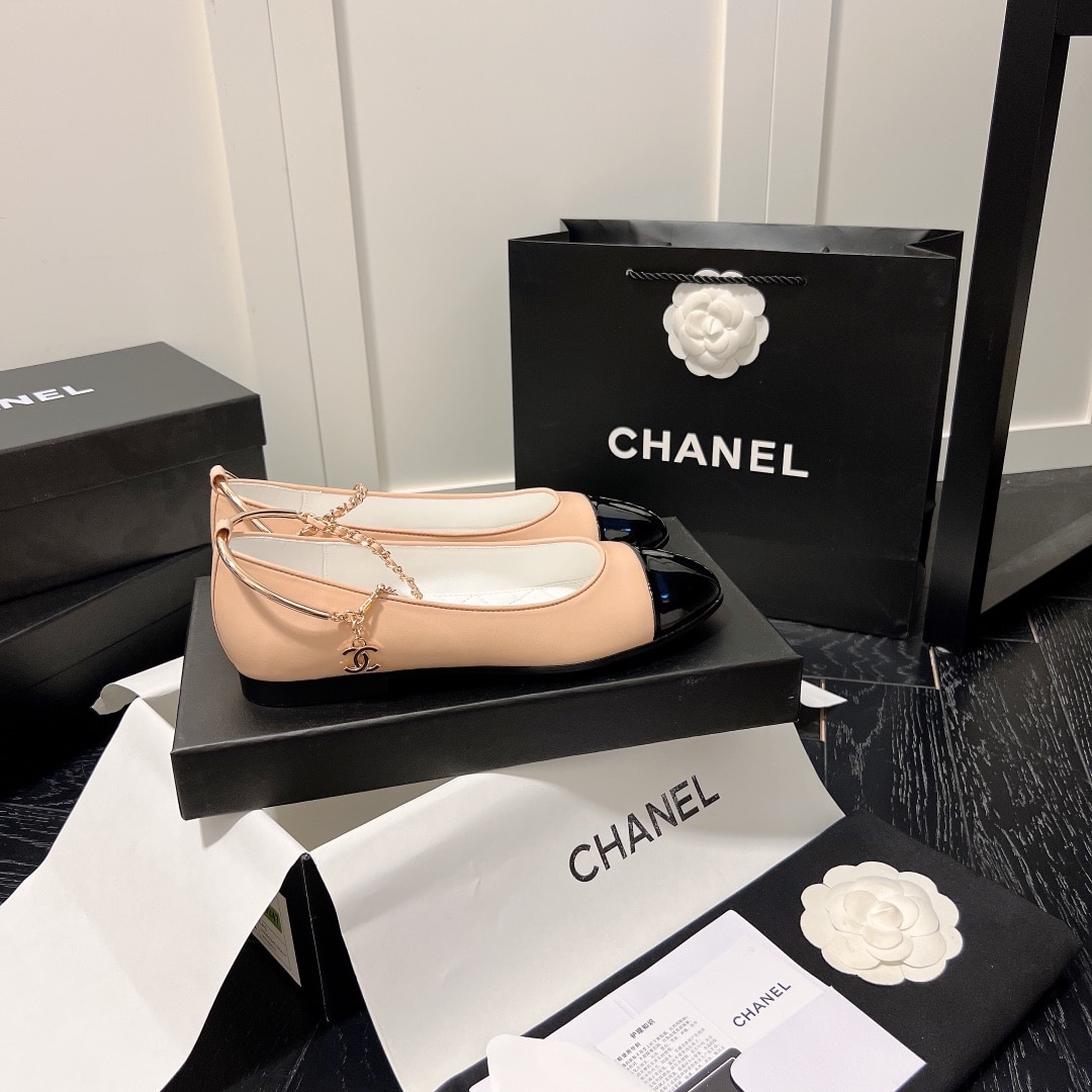 Chanel Interlocking Cc Logo Ballet Flats Black Pink
