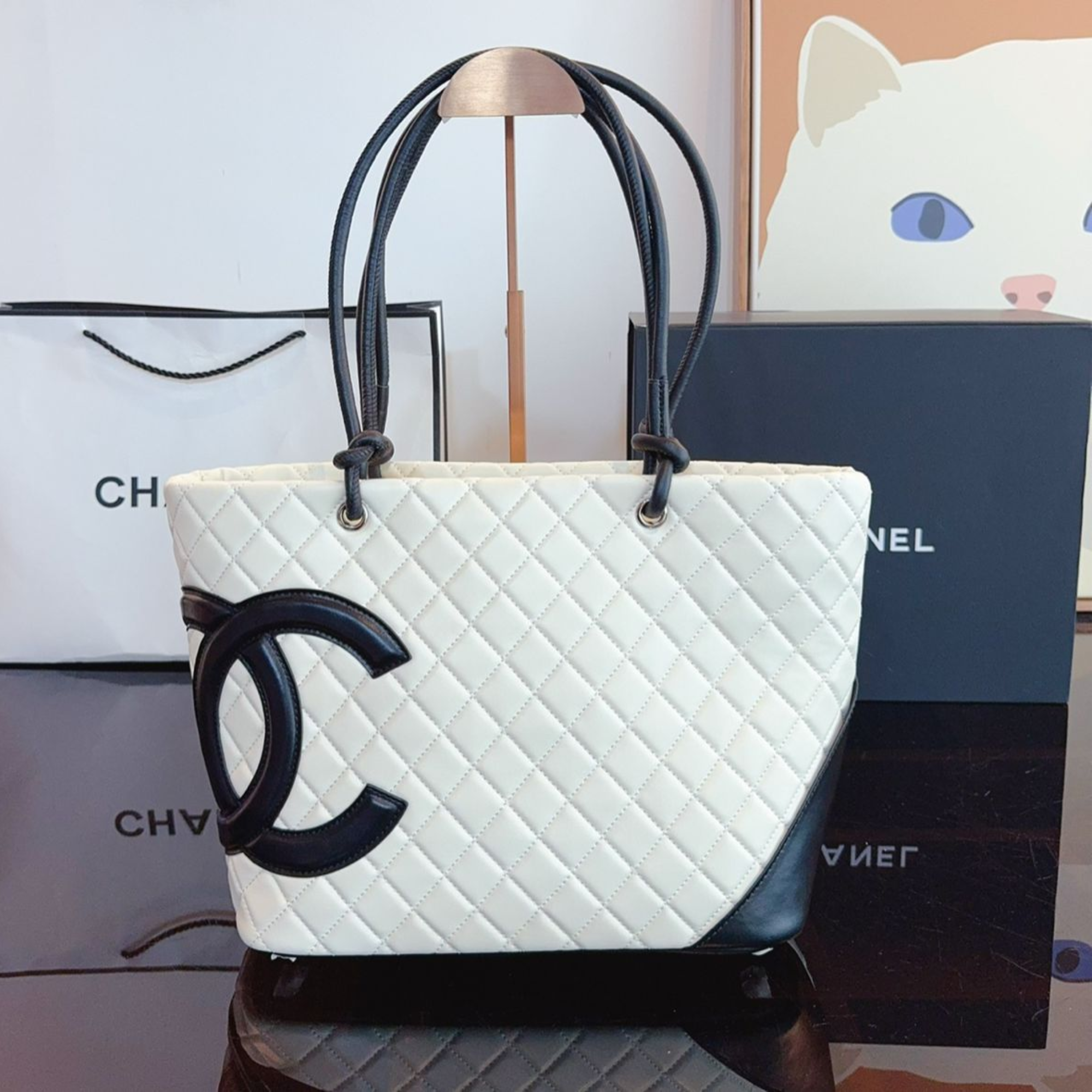 Chanel Calfskin Quilted Large Cambon Tote Black White 41Cm/16in