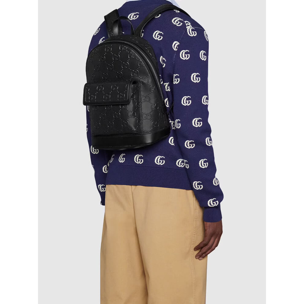 Gucci GG Embossed Backpack in Black Leather