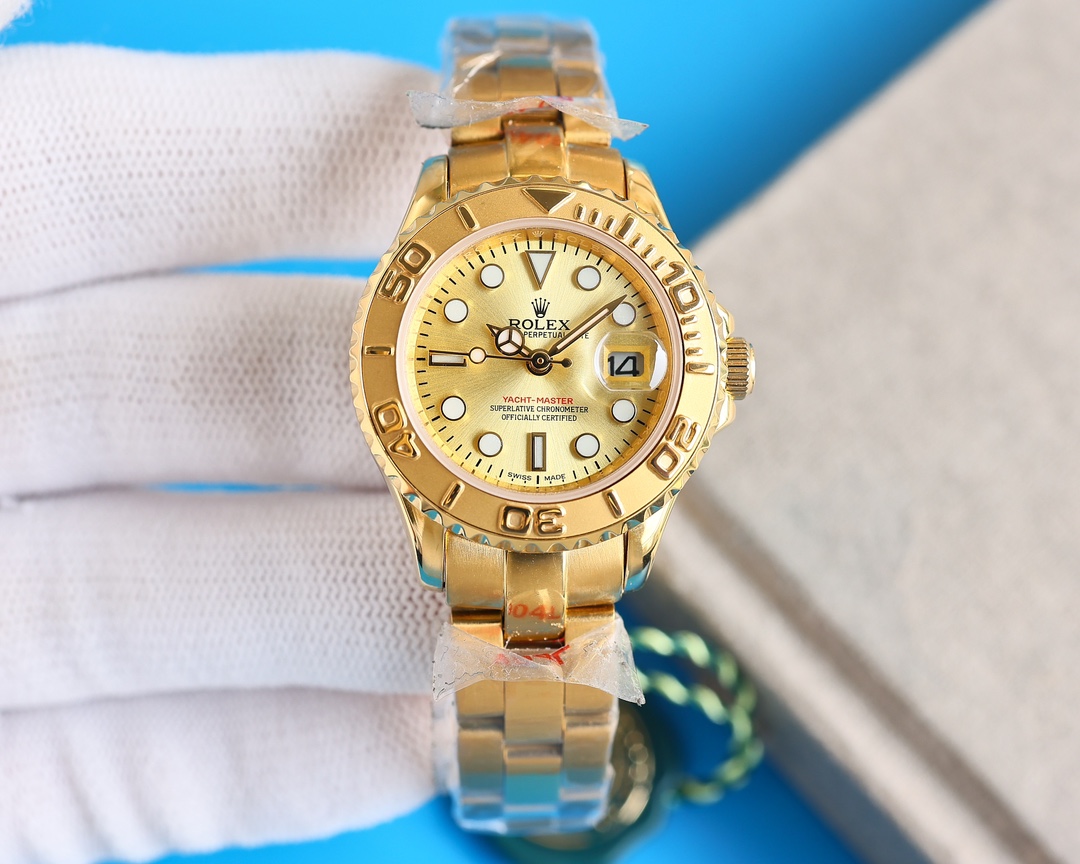 【Super Clone】Rolex Yacht-Master 169628 Yellow Gold Champagne Dial 29mm Lady Replica Watch