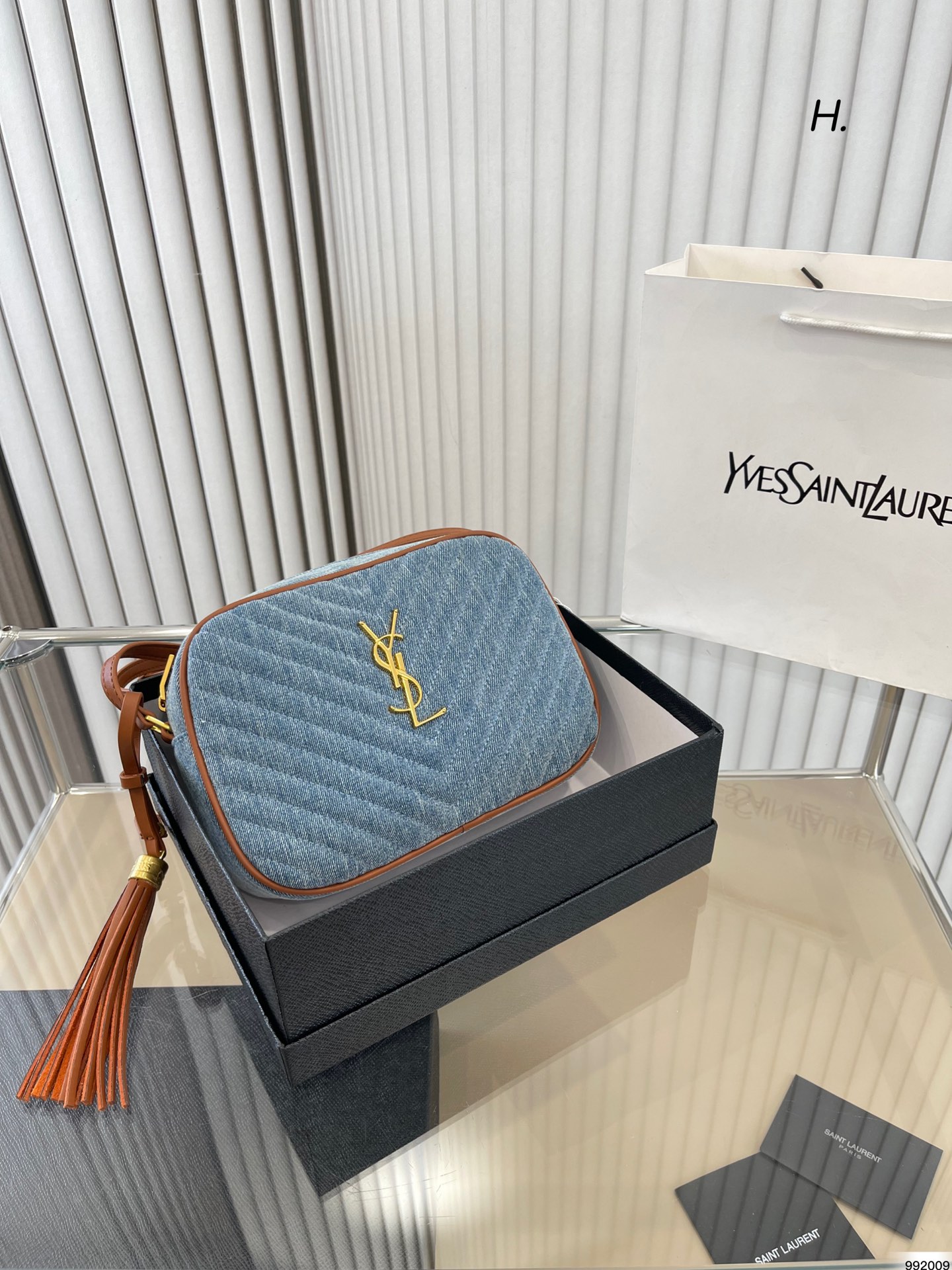 Saint Laurent Women’S Blue Mini Lou Denim Camera Bag 23Cm