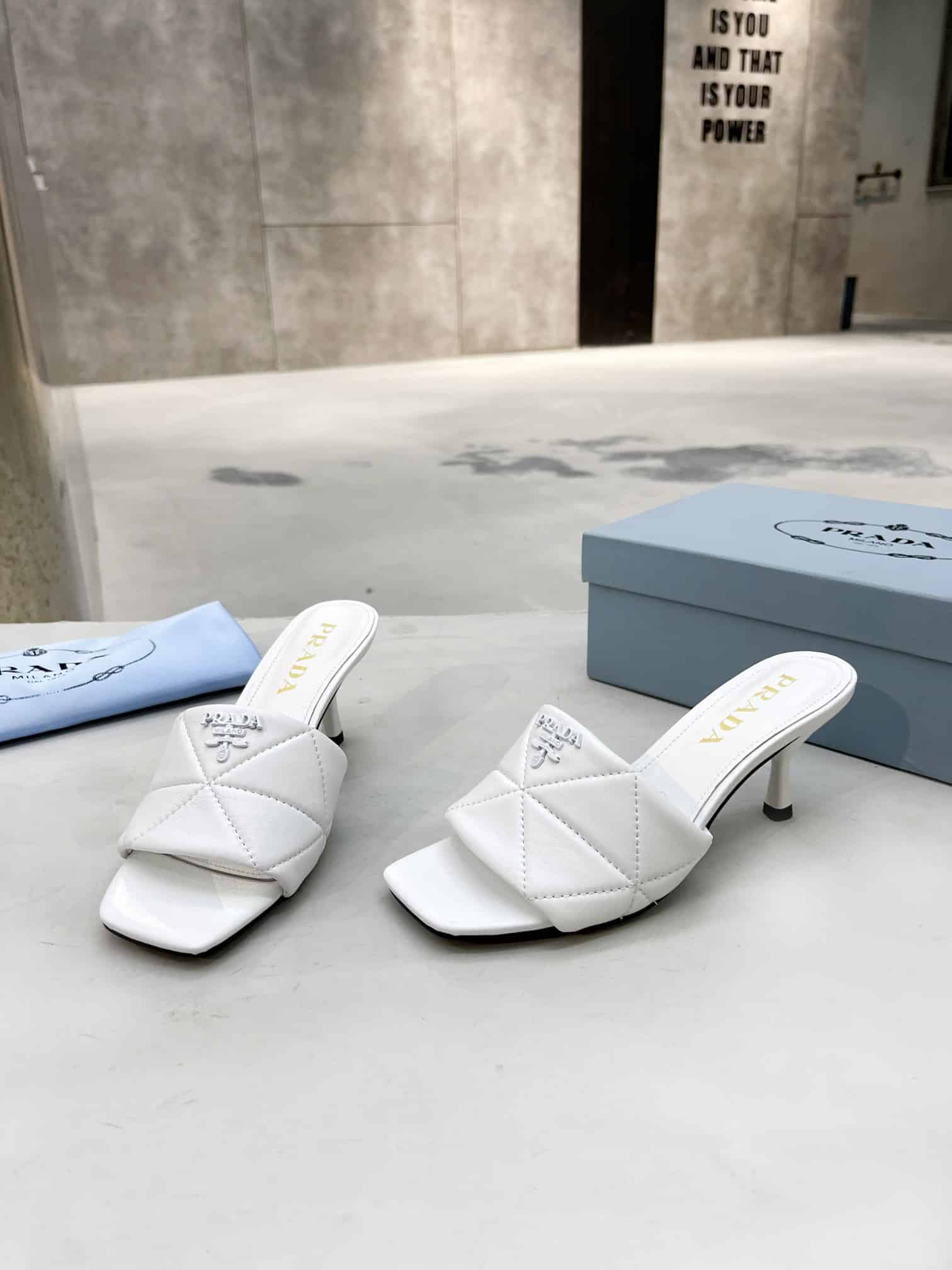 Prada Quilted Nappa Leather Heeled Sandals White 1Xx583 038 F0009 F B065