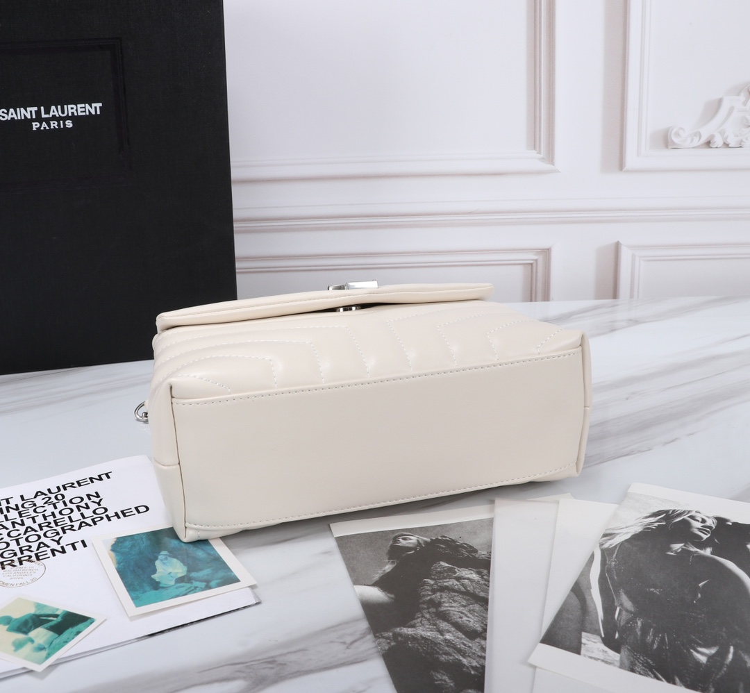 Saint Laurent Loulou Small Chain Bag In Matelassé Y Leather White Silver 23Cm 494699DV726 9207