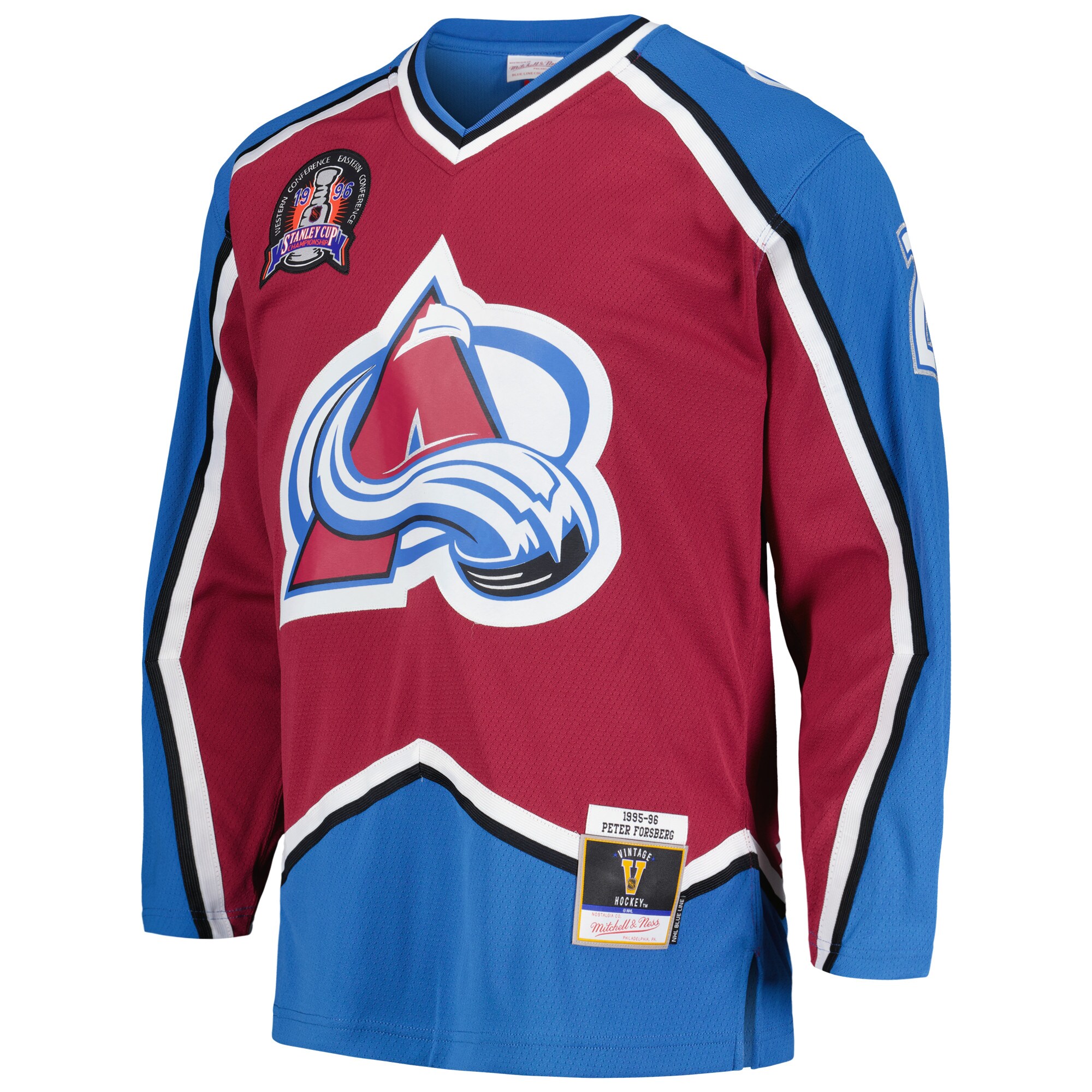 Peter Forsberg Colorado Avalanche Mitchell & Ness  1995/96 Blue Line Player Jersey – Burgundy