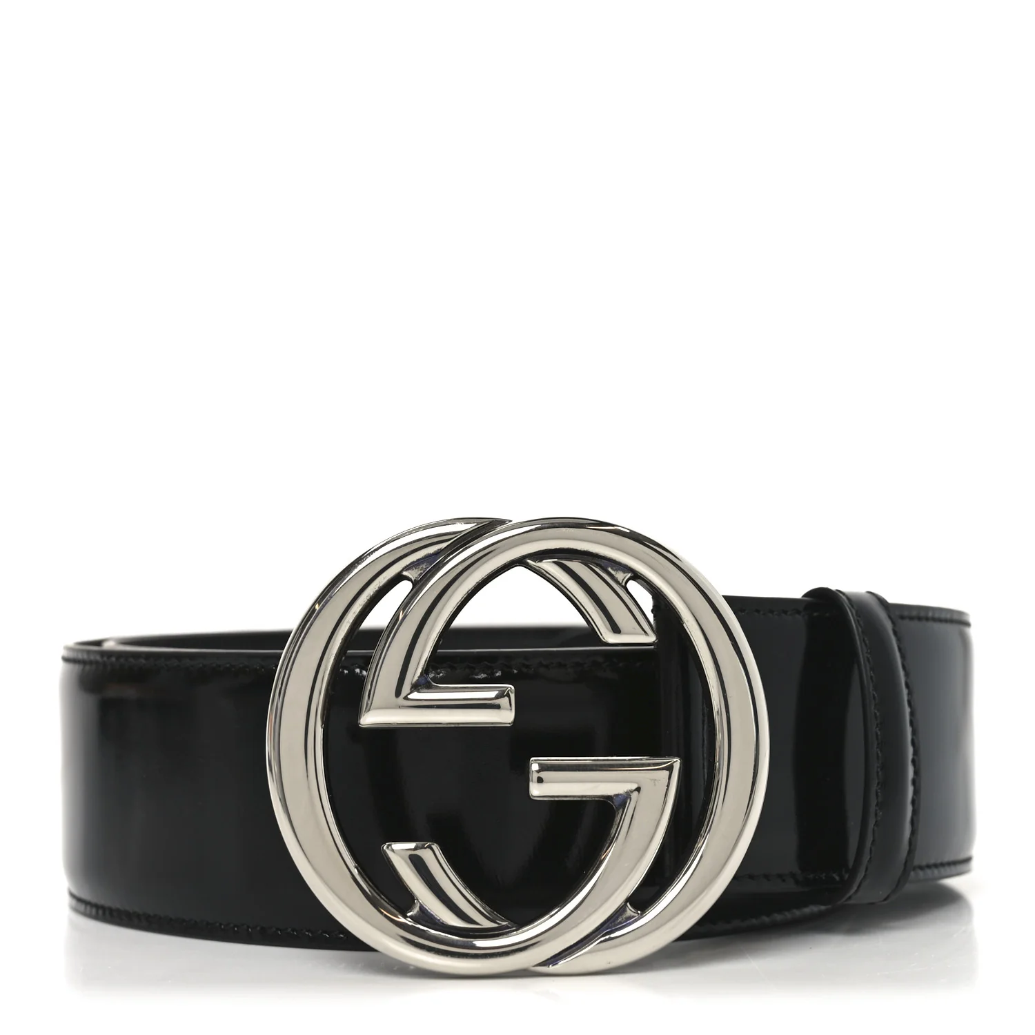Glass Calfskin Interlocking G Belt 95 38  Black