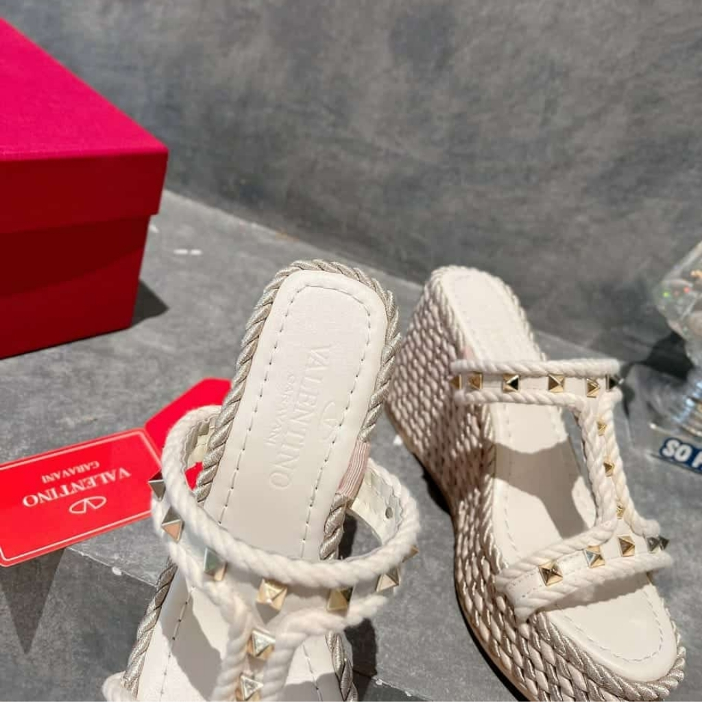 Valentino Rockstud Laminated Nappa Wedge Sandal Natural 4W2S0GI5DYM YBS